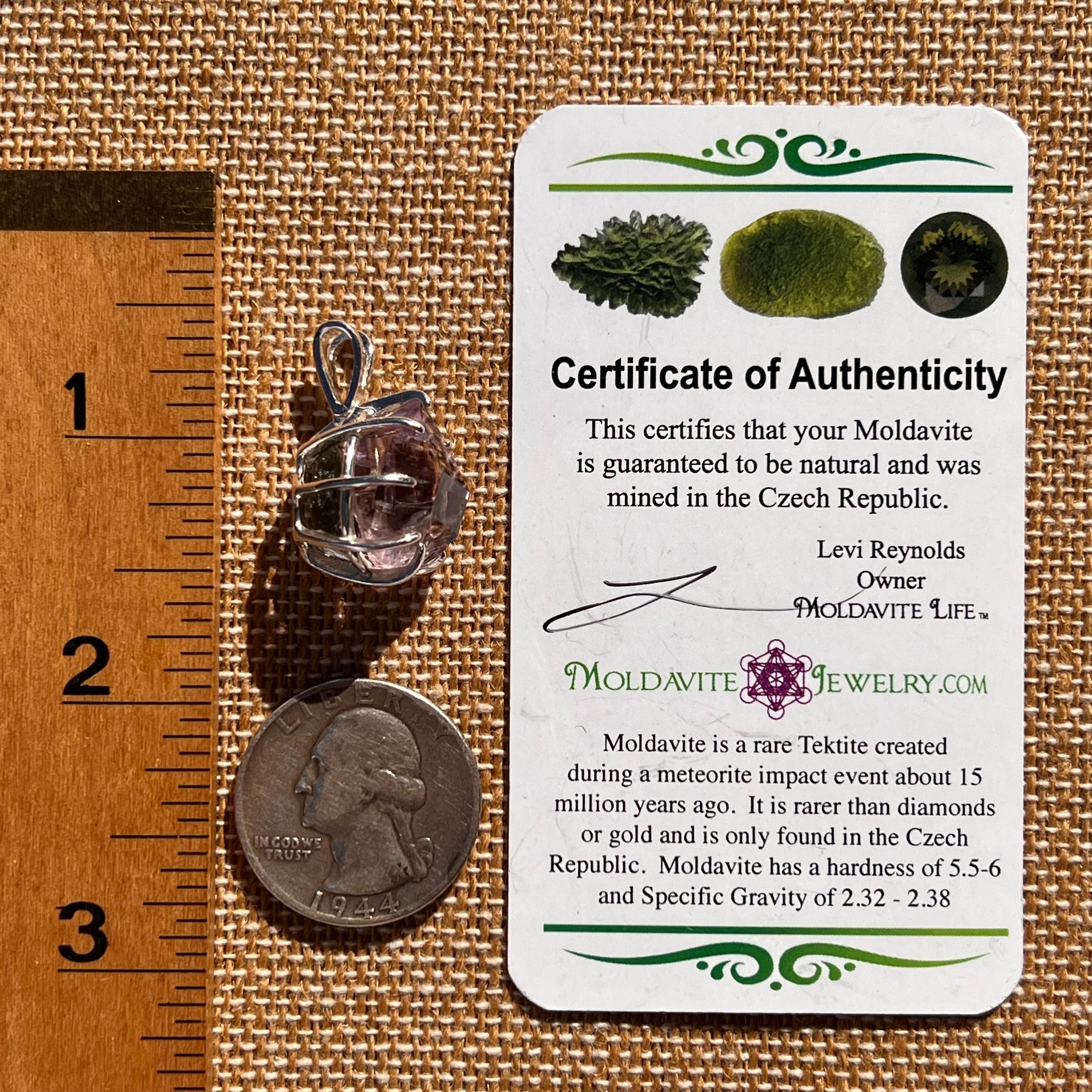 Double Terminated Amethyst & Moldavite Pendant Sterling #7627-Moldavite Life