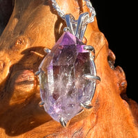 Double Terminated Amethyst & Moldavite Pendant Sterling #7628-Moldavite Life