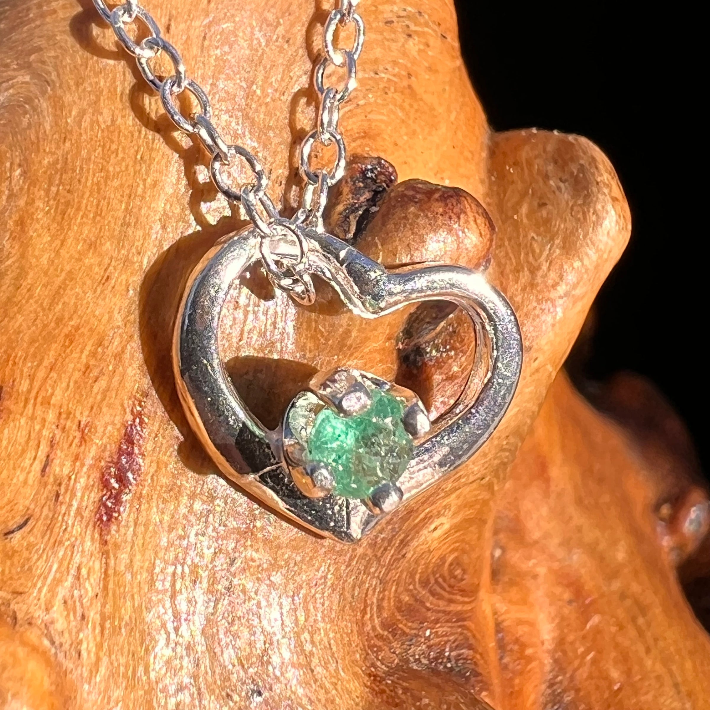 Emerald Heart Necklace Sterling Silver #8199-Moldavite Life