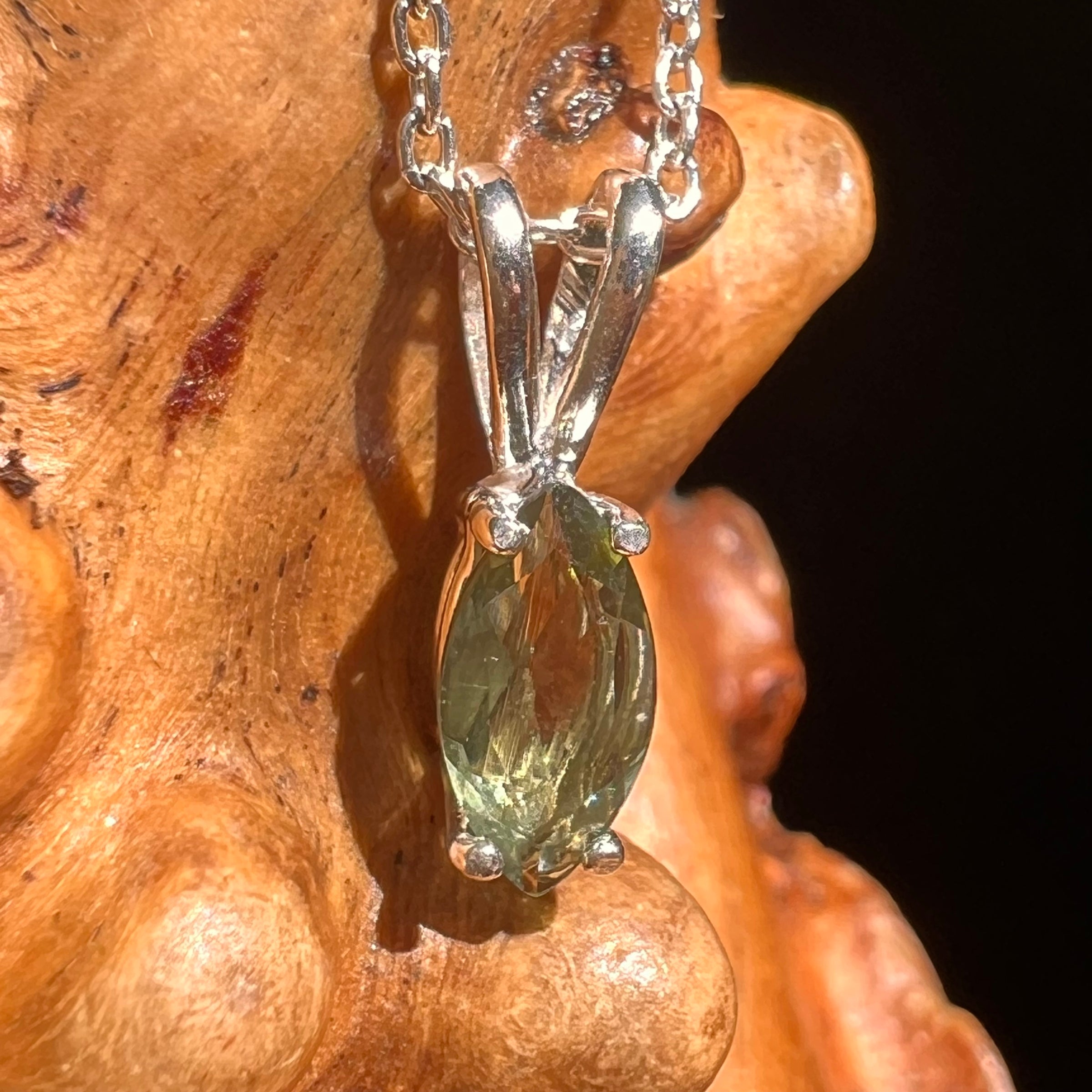 Faceted Moldavite Necklace Sterling Silver #8542-Moldavite Life