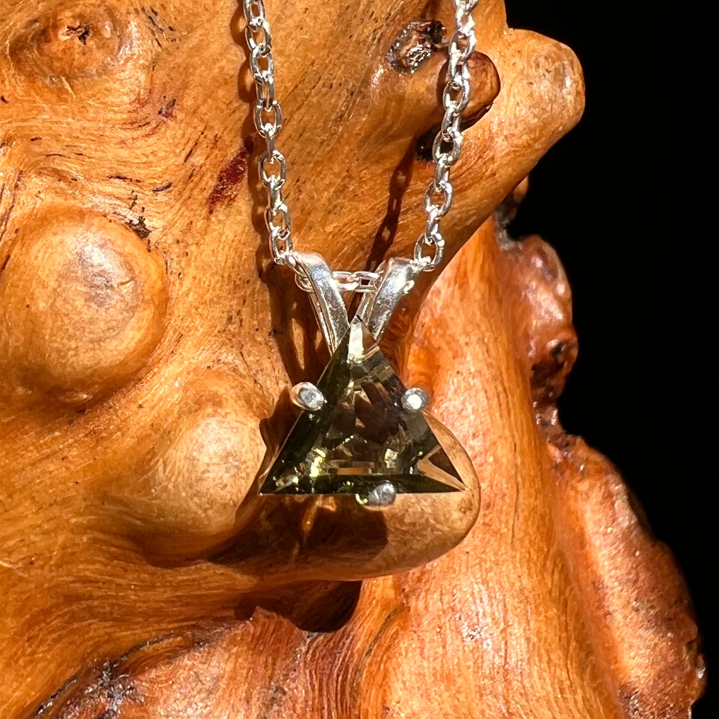 Faceted Moldavite Necklace Sterling Silver #8544-Moldavite Life