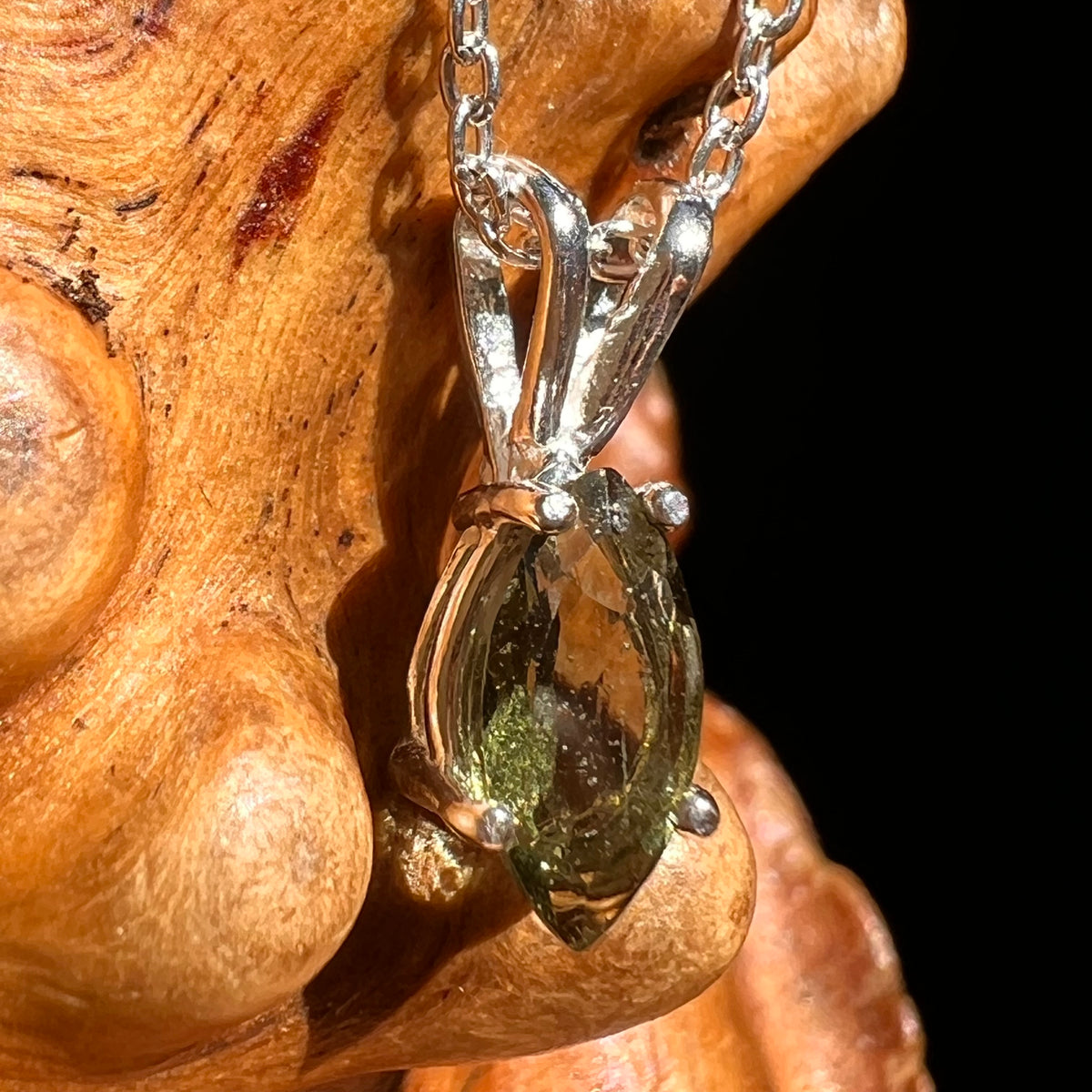 Faceted Moldavite Necklace Sterling Silver #8547-Moldavite Life