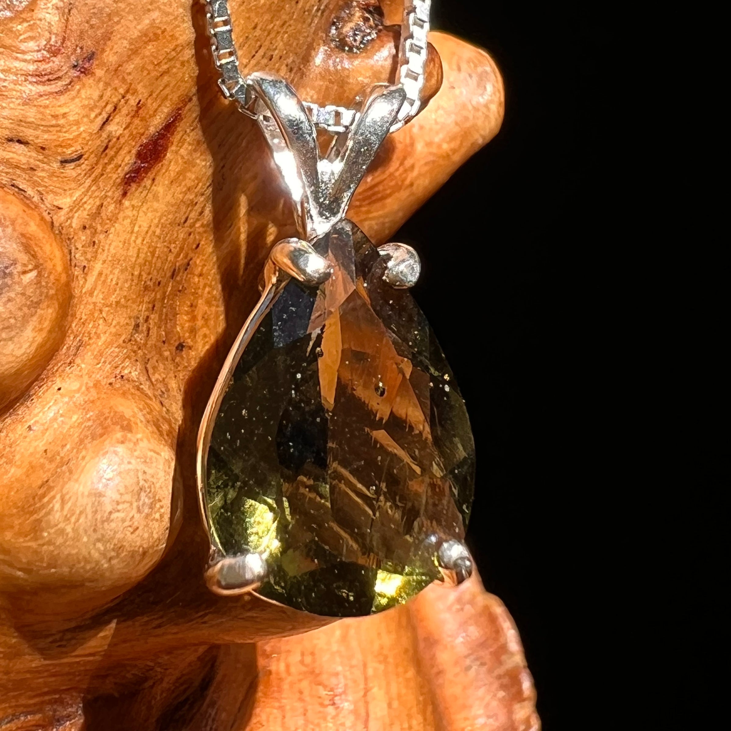 Faceted Moldavite Pendant Sterling Silver #8524-Moldavite Life
