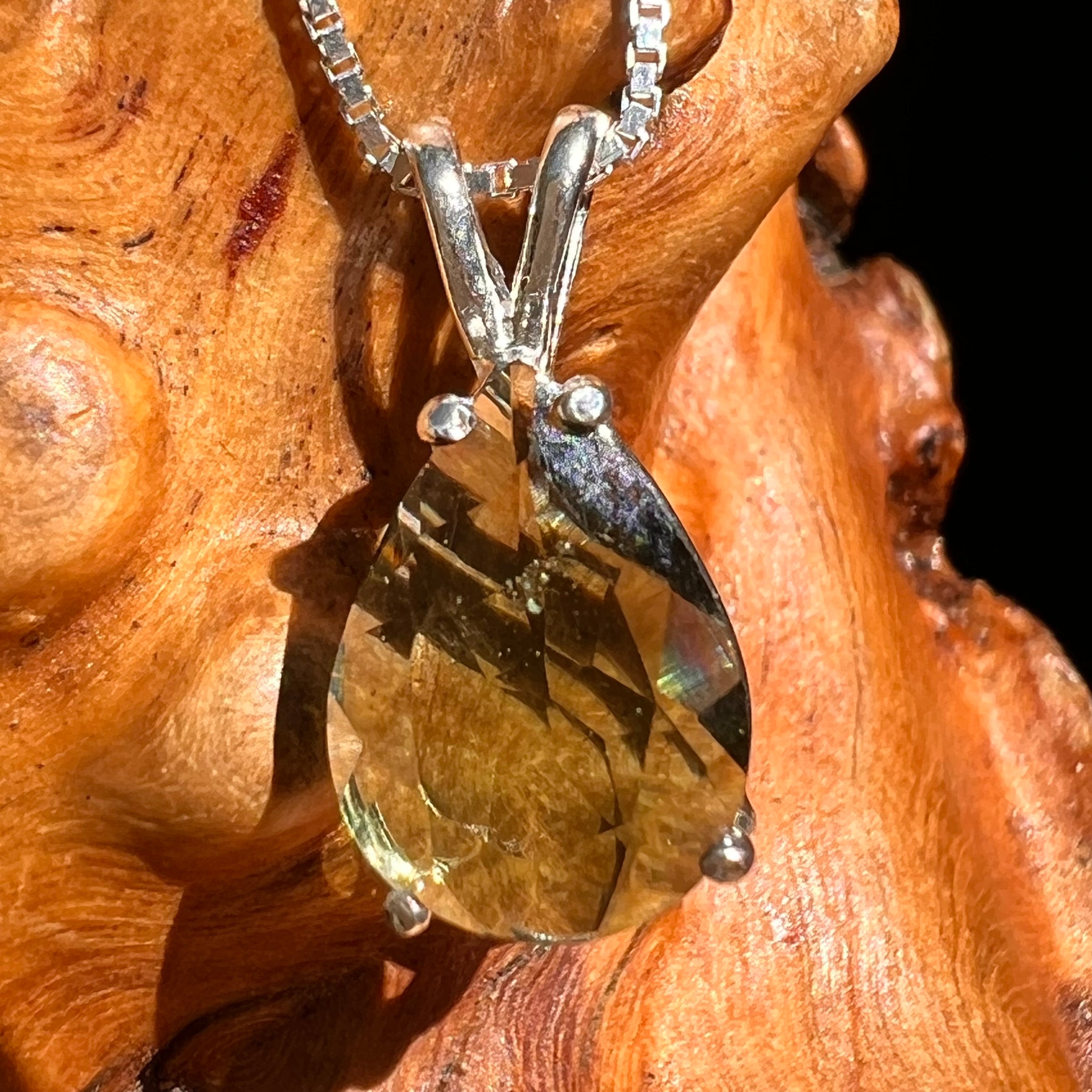 Faceted Moldavite Pendant Sterling Silver #8525-Moldavite Life