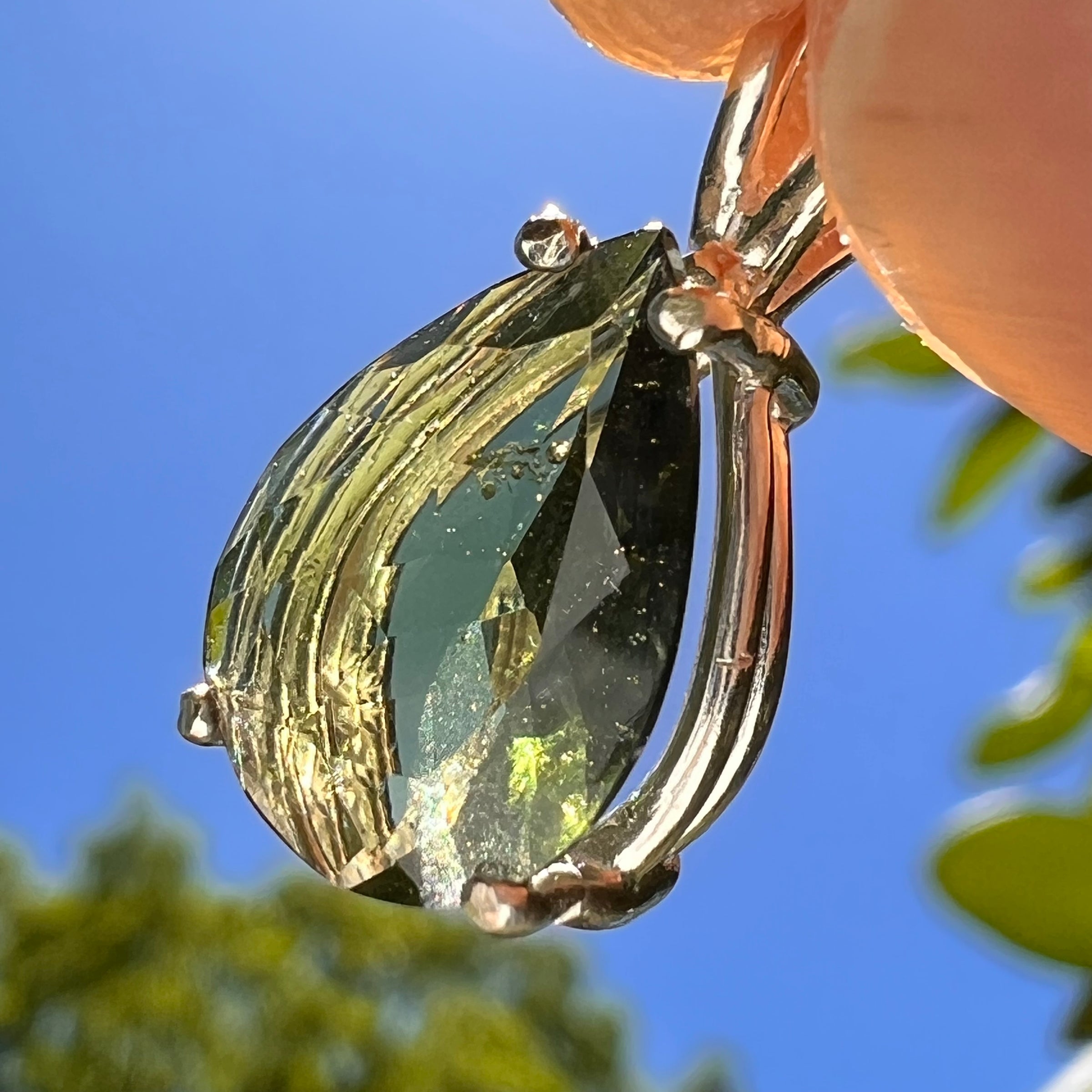 Faceted Moldavite Pendant Sterling Silver #8525-Moldavite Life