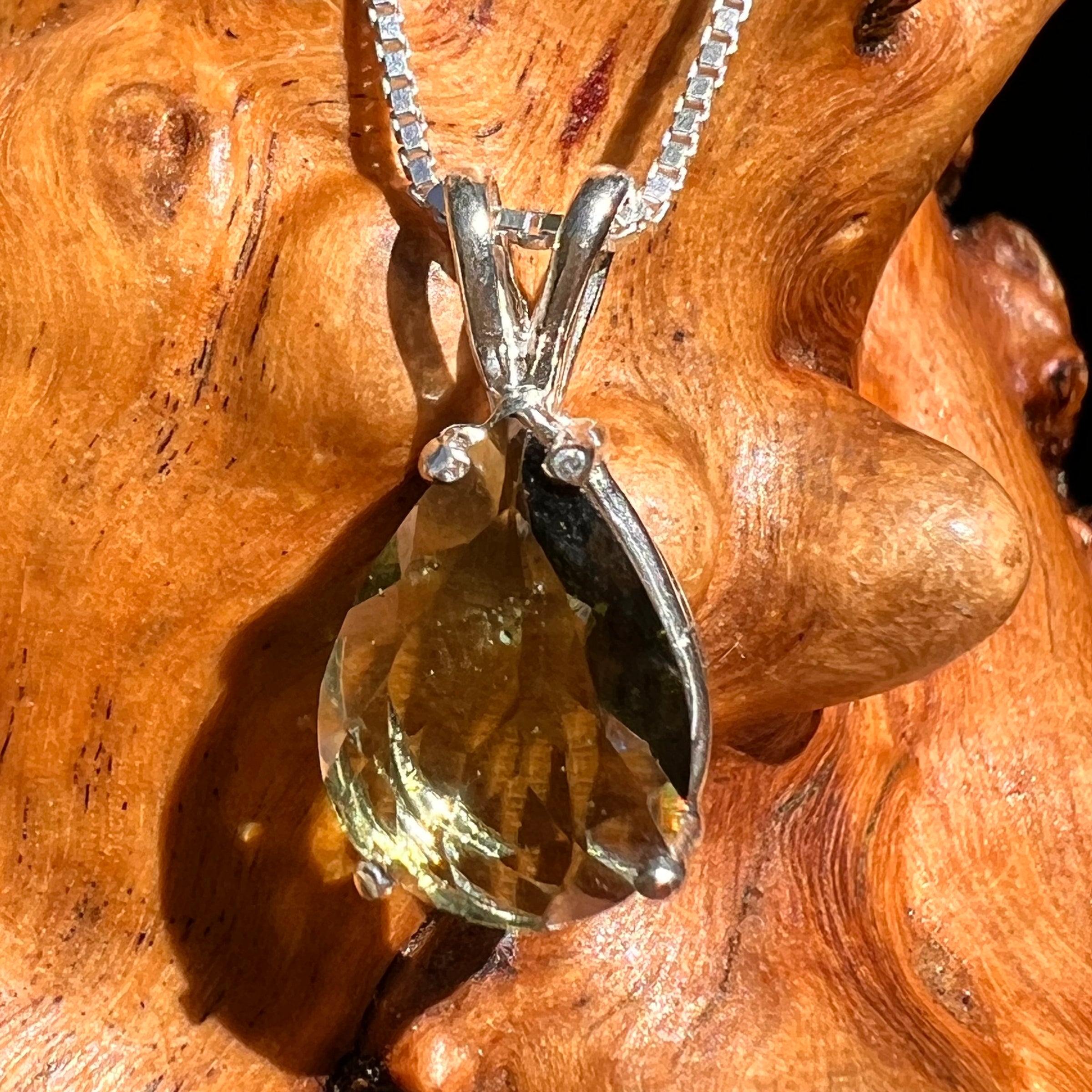 Faceted Moldavite Pendant Sterling Silver #8525-Moldavite Life