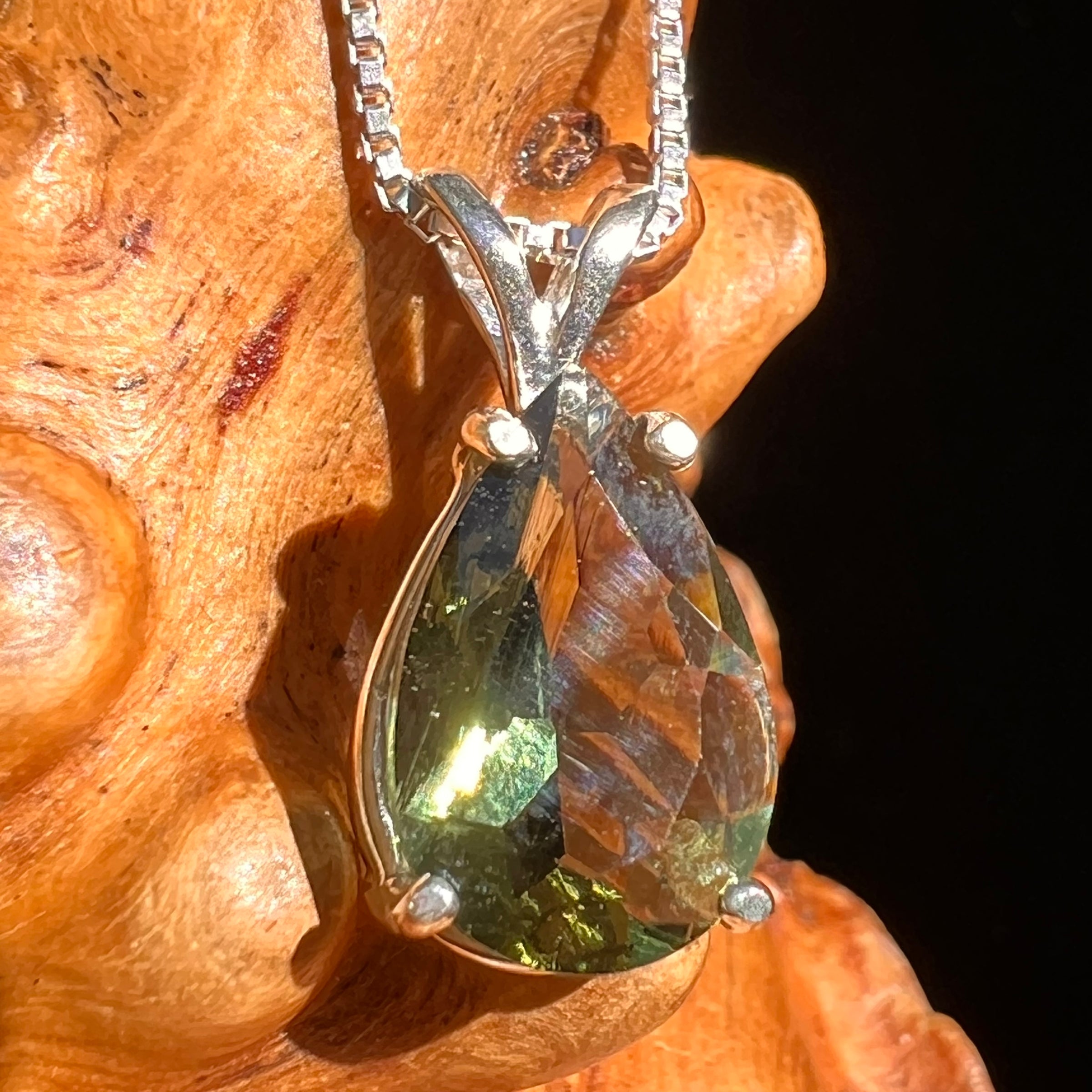 Faceted Moldavite Pendant Sterling Silver #8526-Moldavite Life