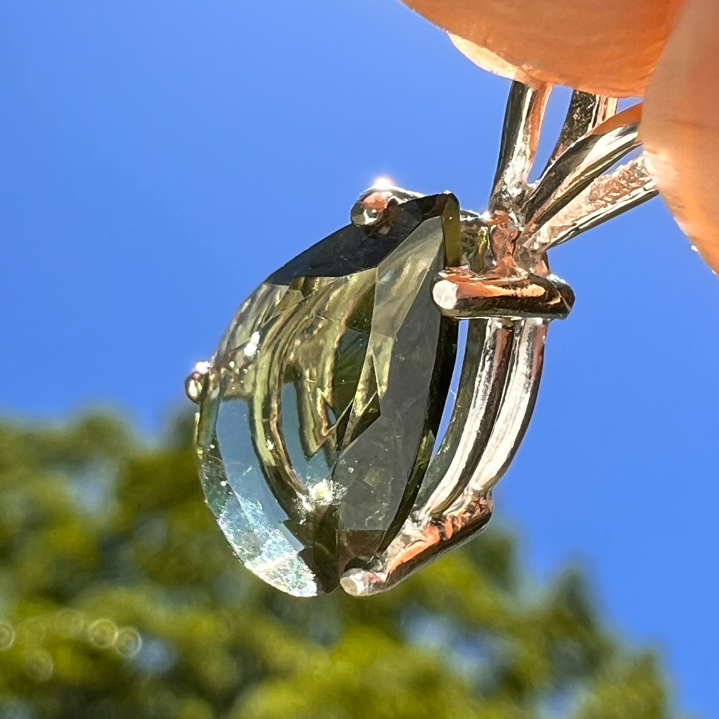 Faceted Moldavite Pendant Sterling Silver #8527-Moldavite Life