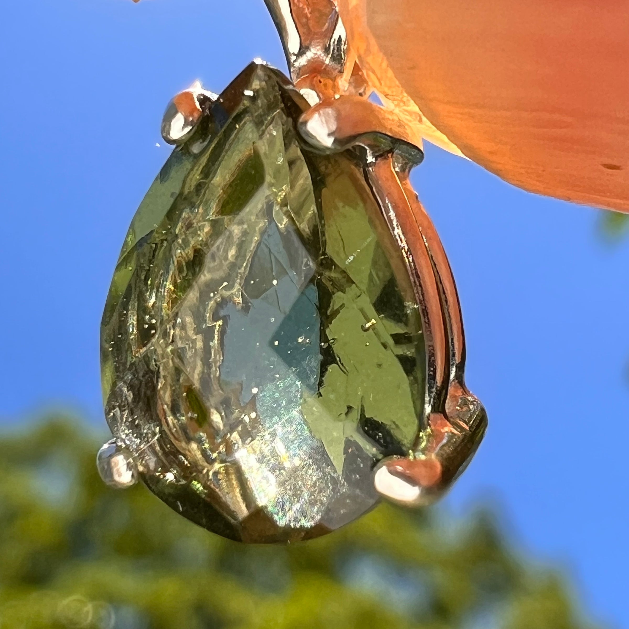 Faceted Moldavite Pendant Sterling Silver #8528-Moldavite Life