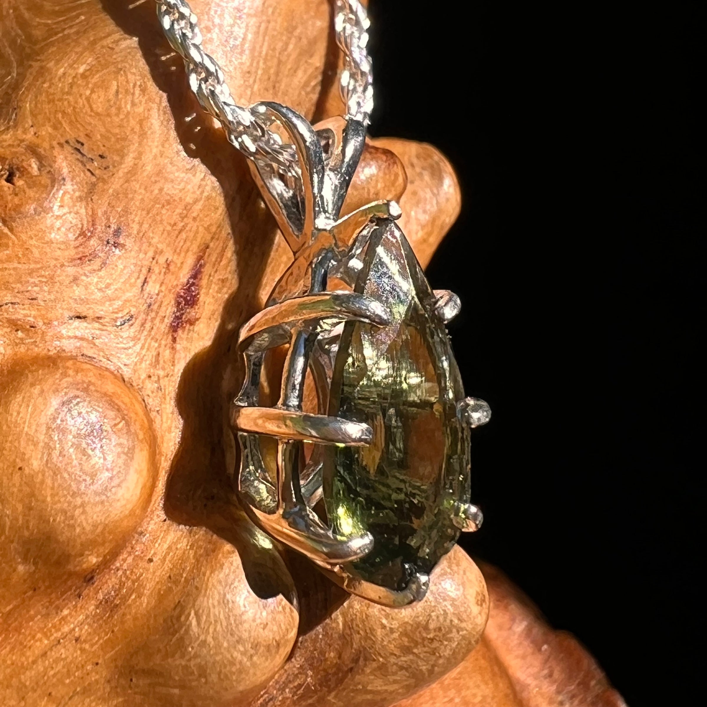 Faceted Moldavite Pendant Sterling Silver #8529-Moldavite Life
