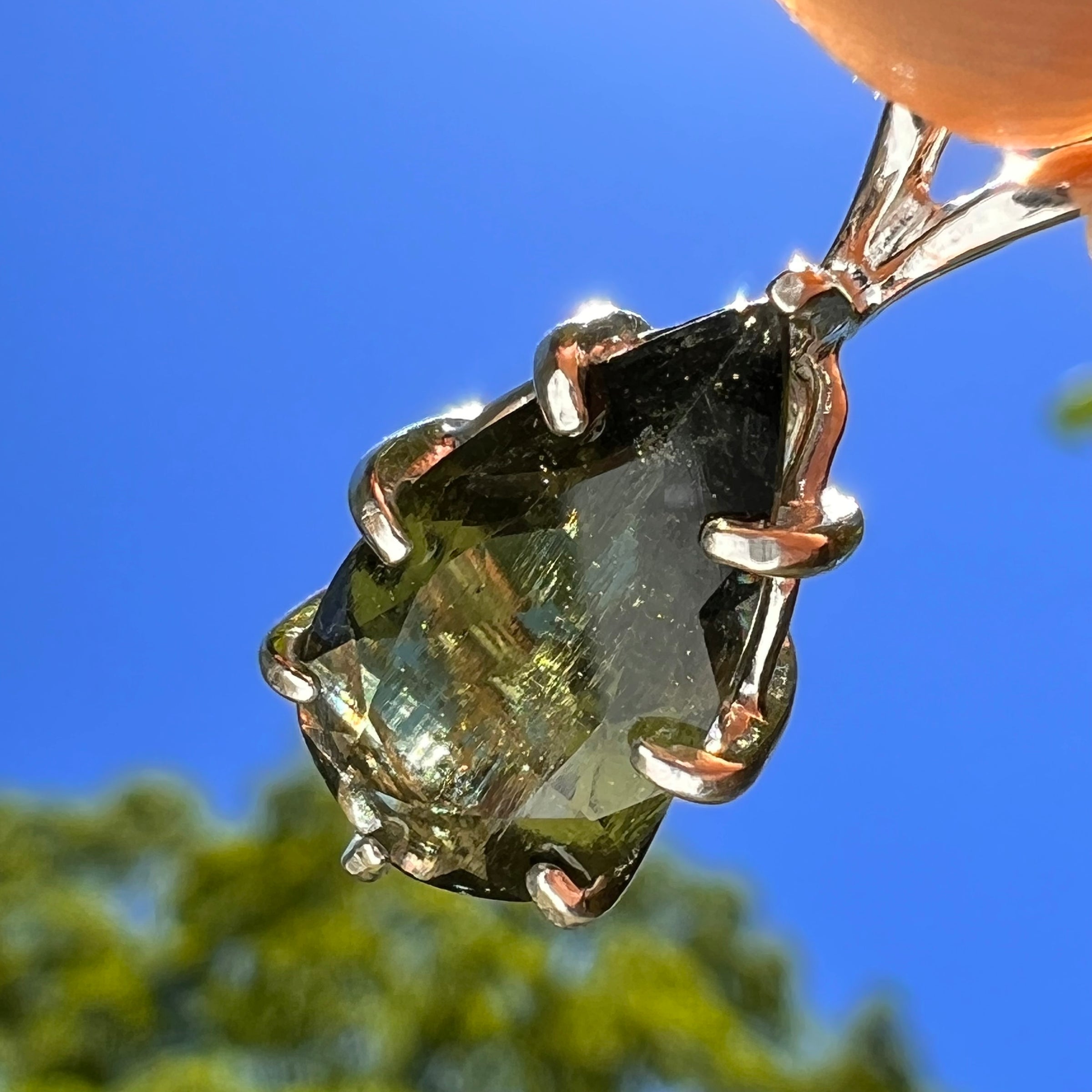 Faceted Moldavite Pendant Sterling Silver #8529-Moldavite Life