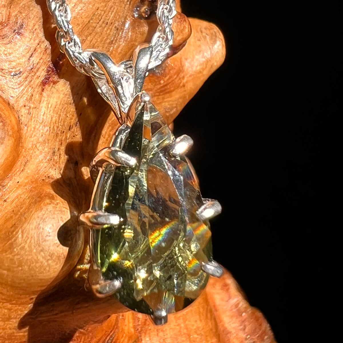 Faceted Moldavite Pendant Sterling Silver #8530-Moldavite Life