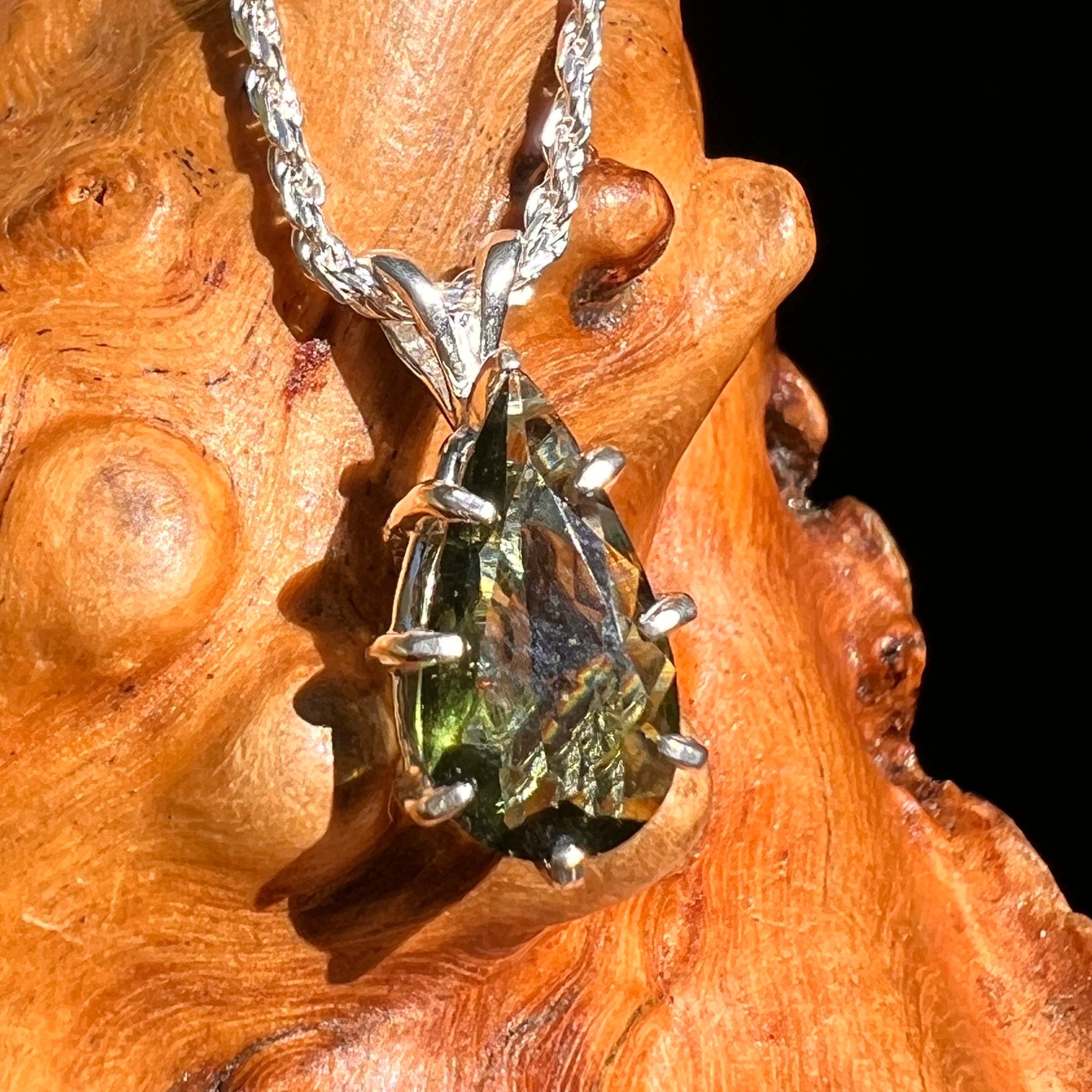 Faceted Moldavite Pendant Sterling Silver #8530-Moldavite Life