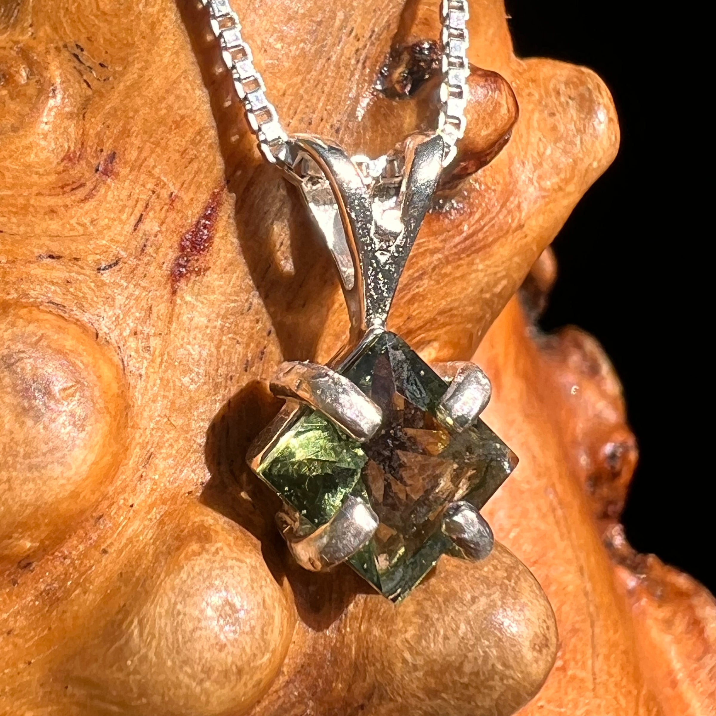 Faceted Moldavite Pendant Sterling Silver #8531-Moldavite Life