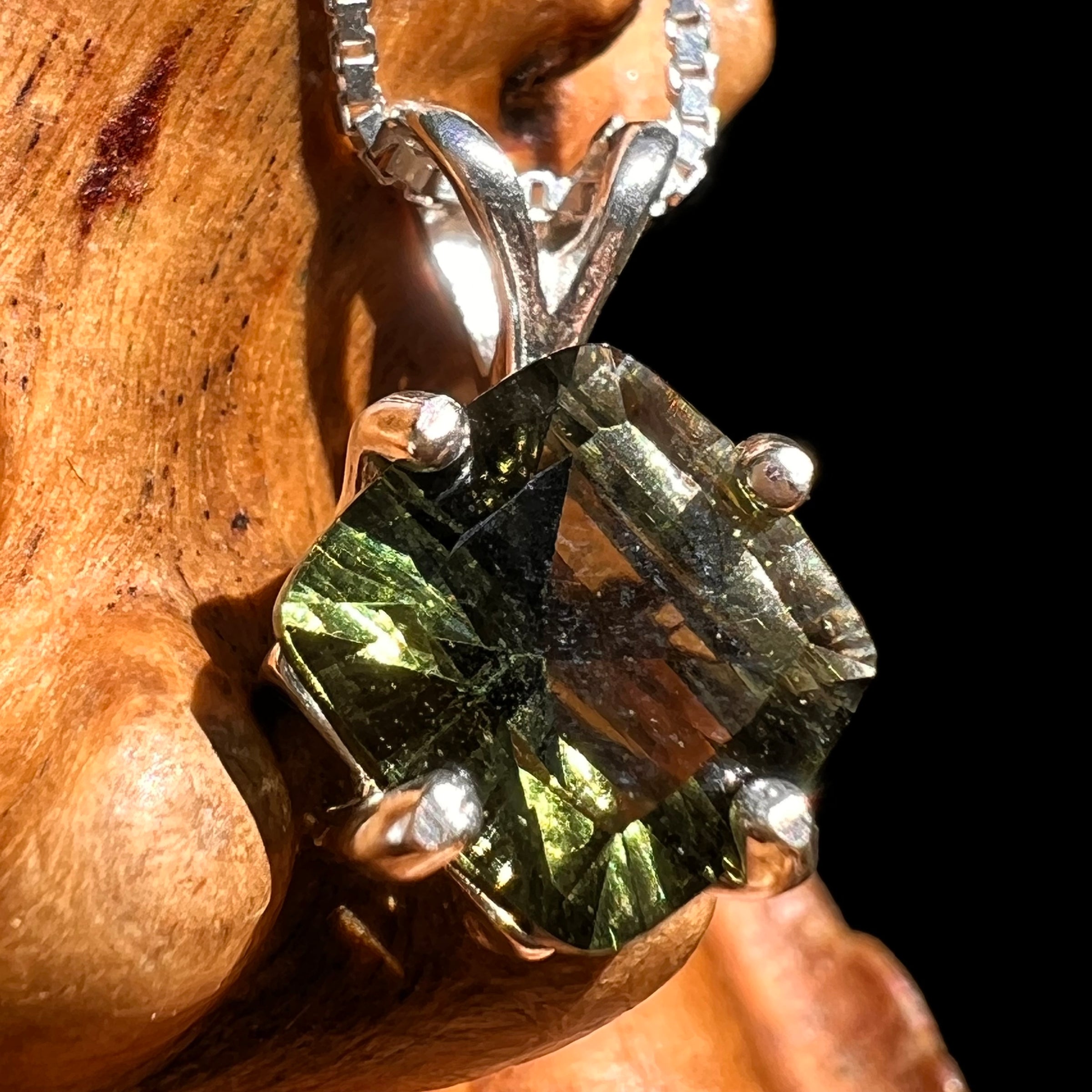 Faceted Moldavite Pendant Sterling Silver #8533-Moldavite Life