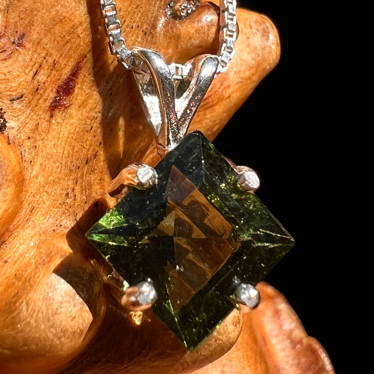 Faceted Moldavite Pendant Sterling Silver #8534-Moldavite Life