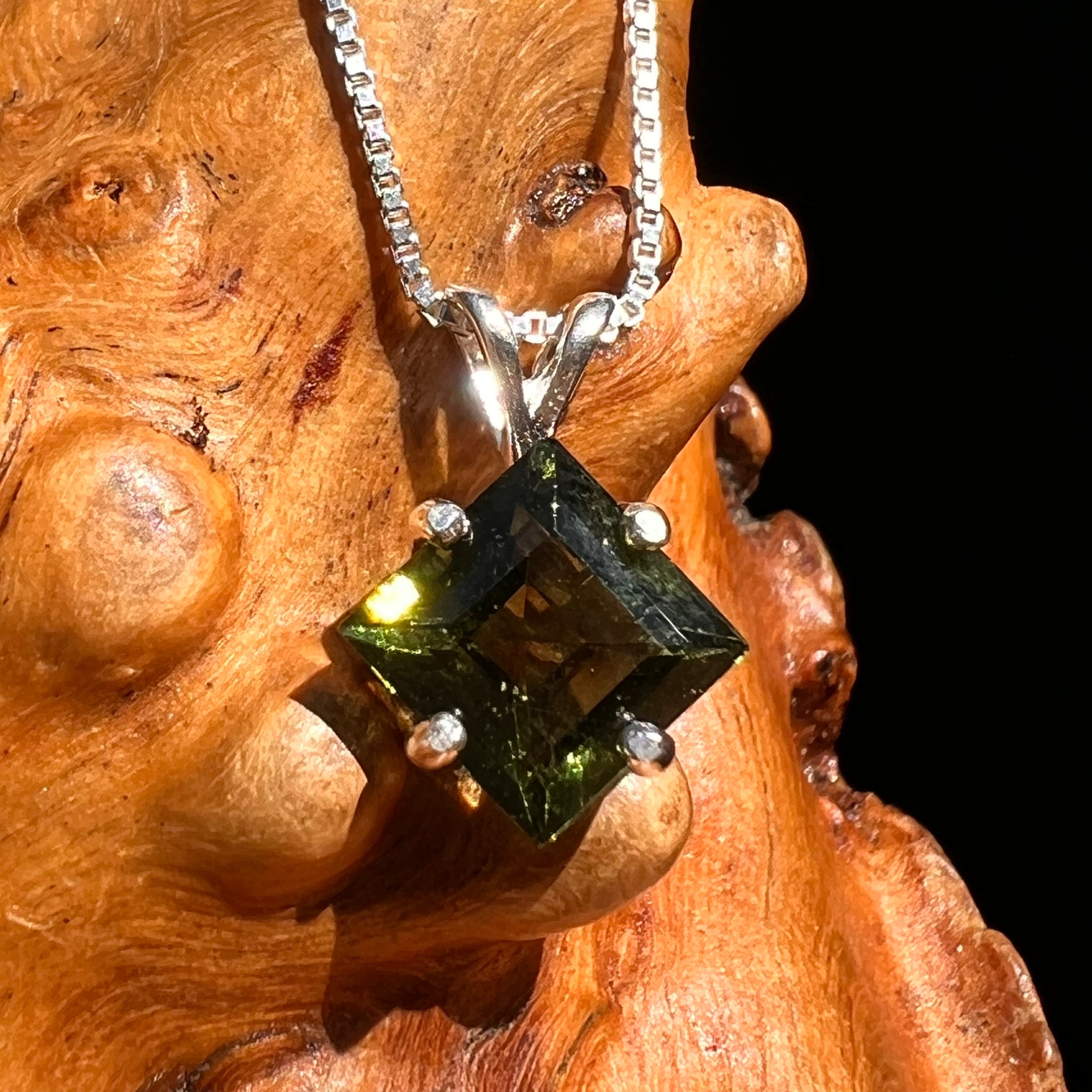 Faceted Moldavite Pendant Sterling Silver #8534-Moldavite Life