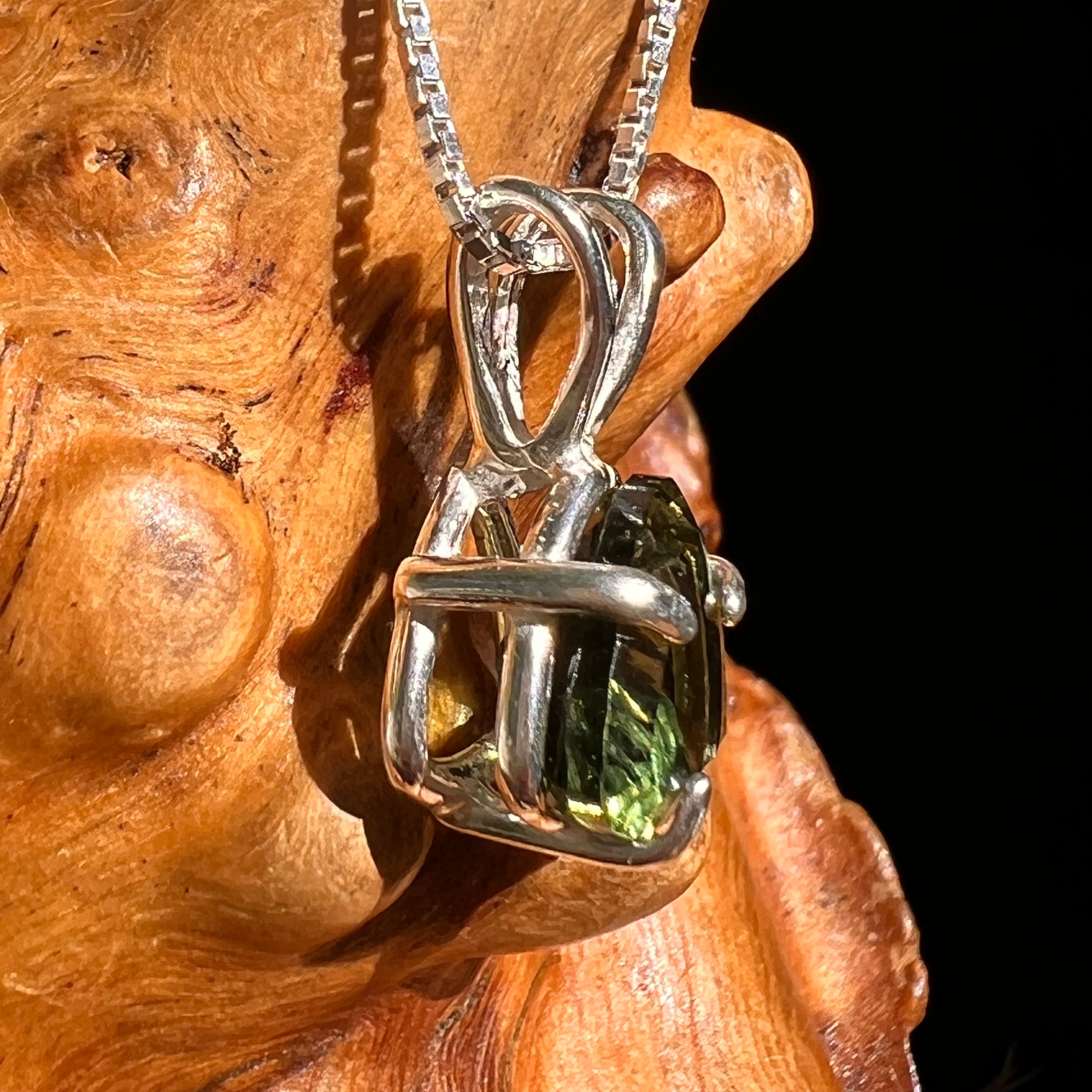 Faceted Moldavite Pendant Sterling Silver #8535-Moldavite Life