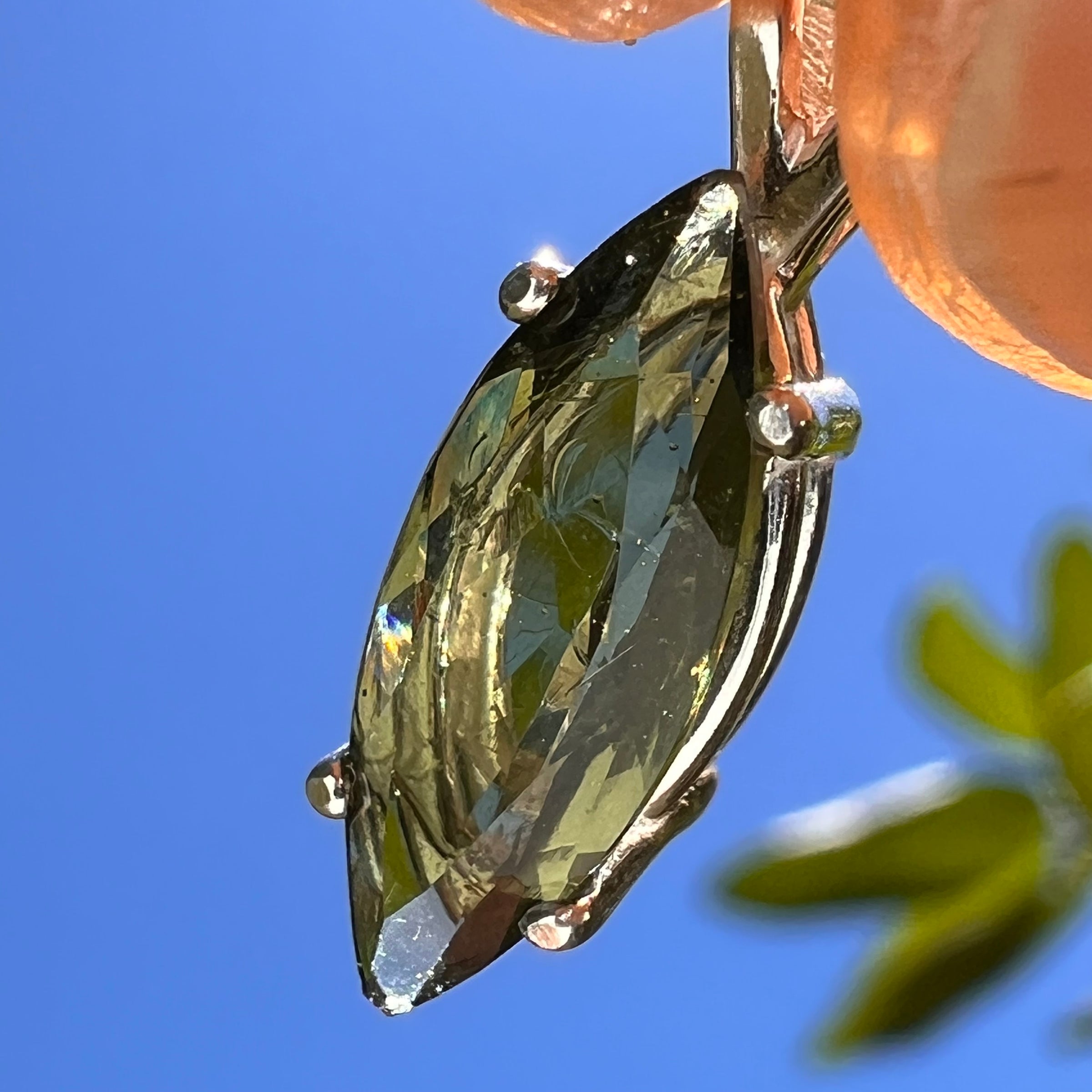 Faceted Moldavite Pendant Sterling Silver #8539-Moldavite Life