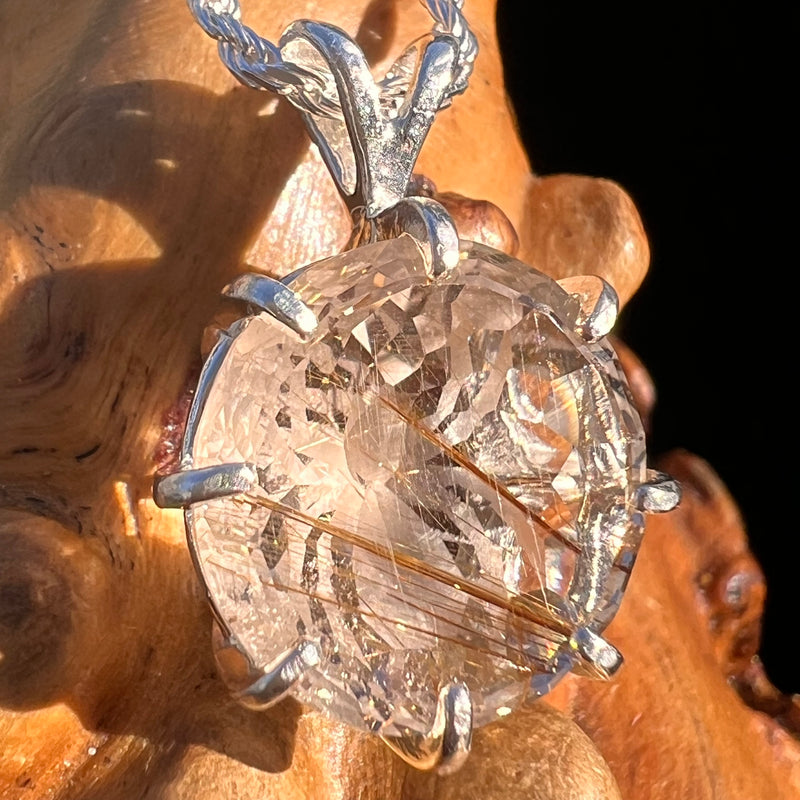 Golden Copper Rutile Spider Quartz Pendant Sterling Silver #7801-Moldavite Life