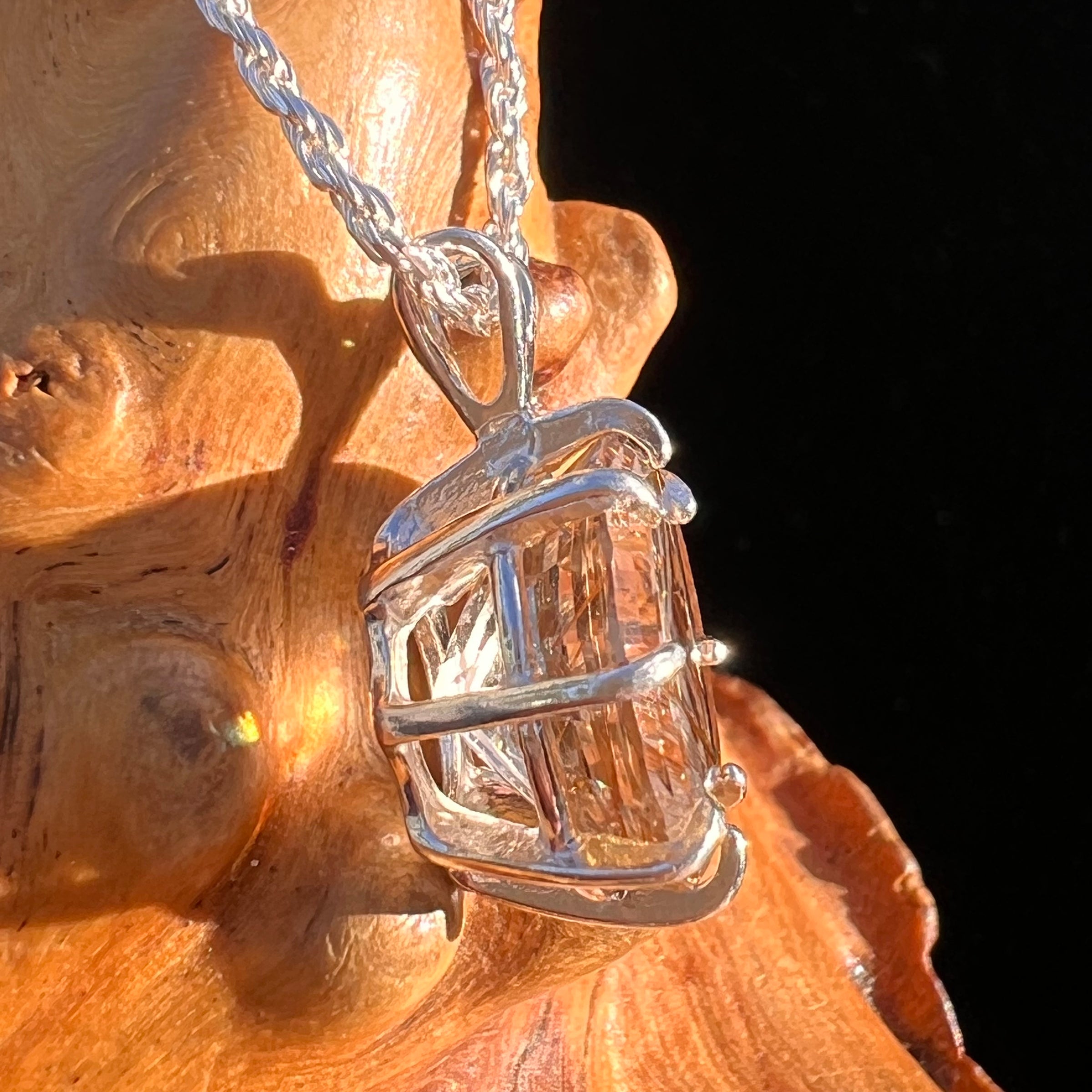 Golden Copper Rutile Spider Quartz Pendant Sterling Silver #7801-Moldavite Life