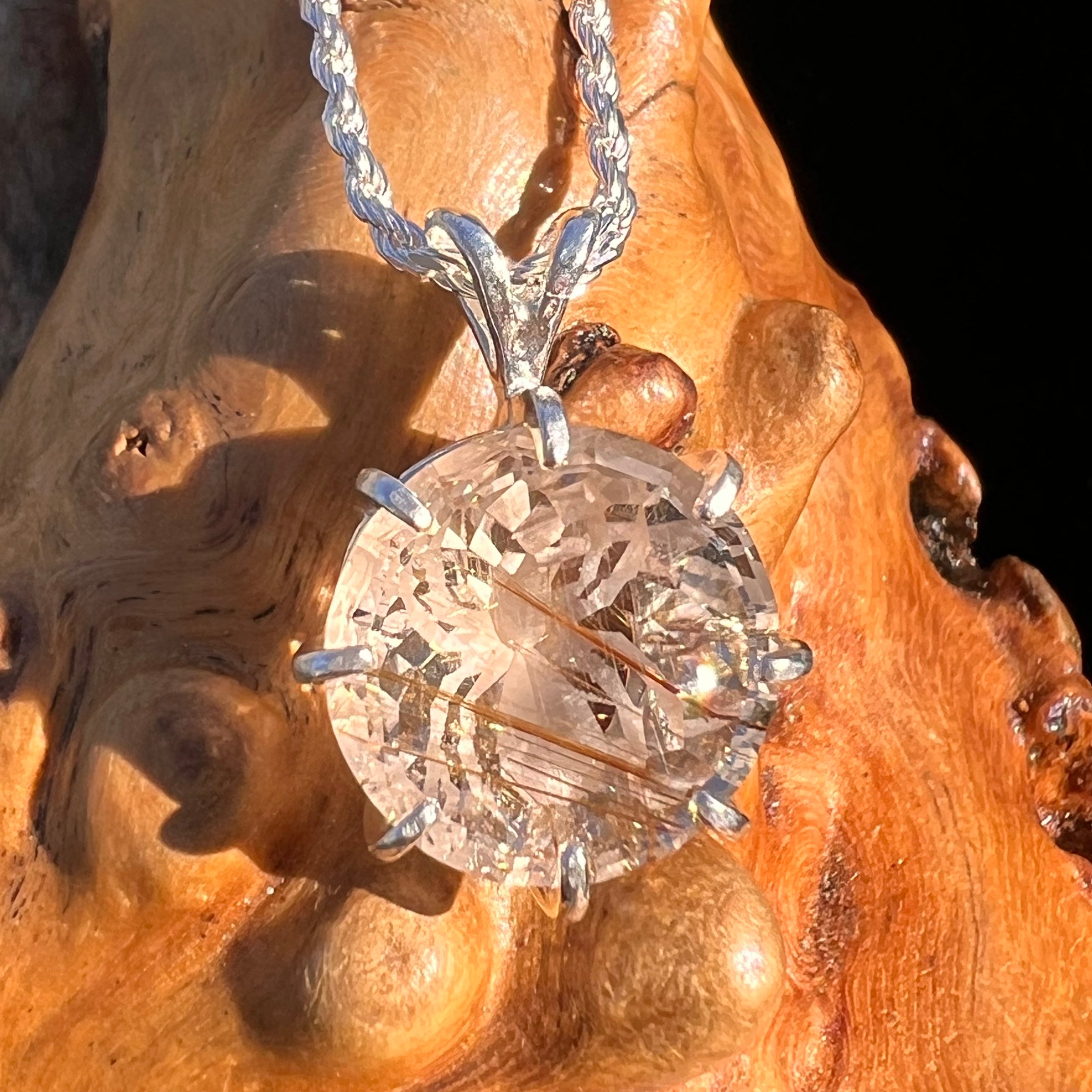 Golden Copper Rutile Spider Quartz Pendant Sterling Silver #7801-Moldavite Life