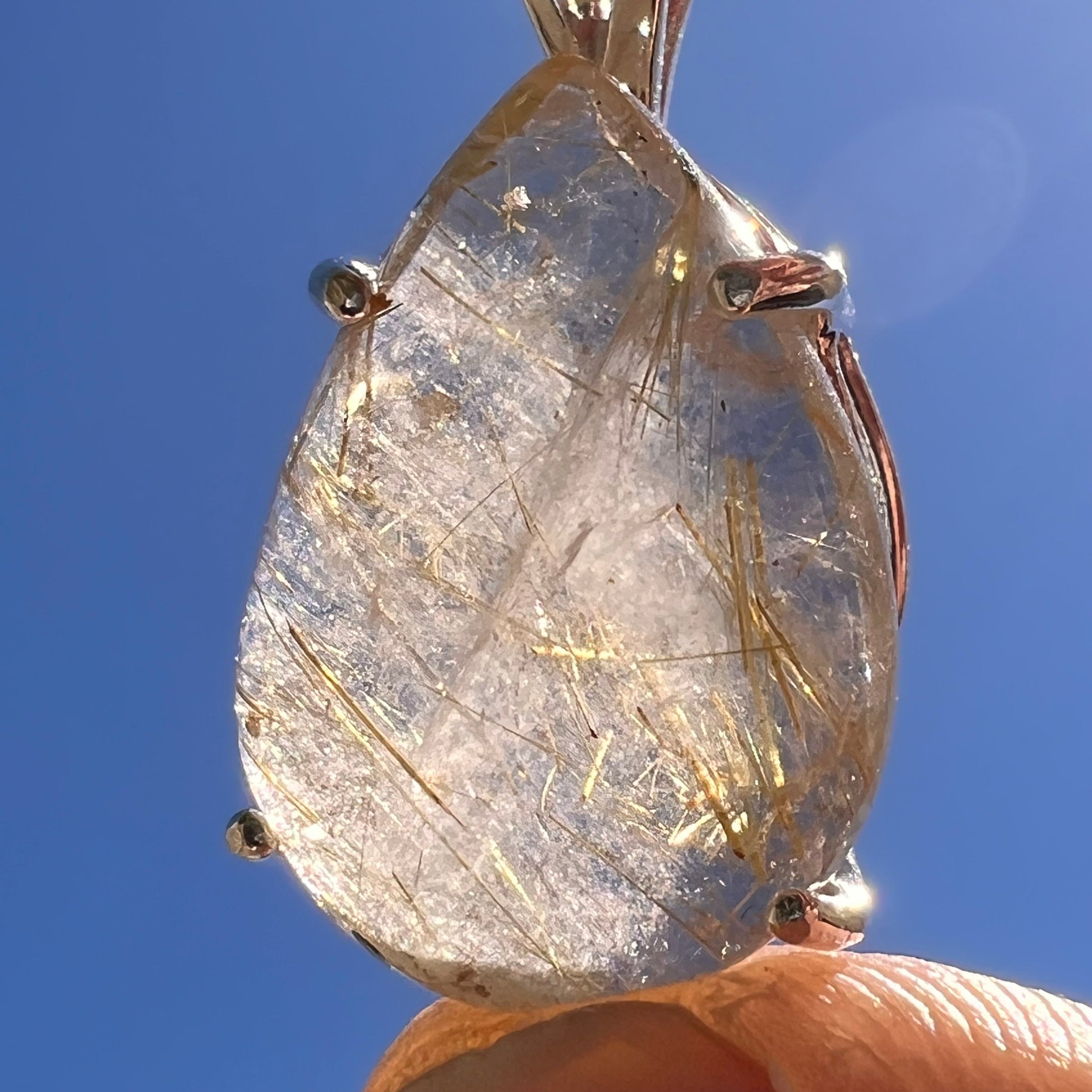 Golden Rutile Quartz Pendant Sterling Silver #6199-Moldavite Life