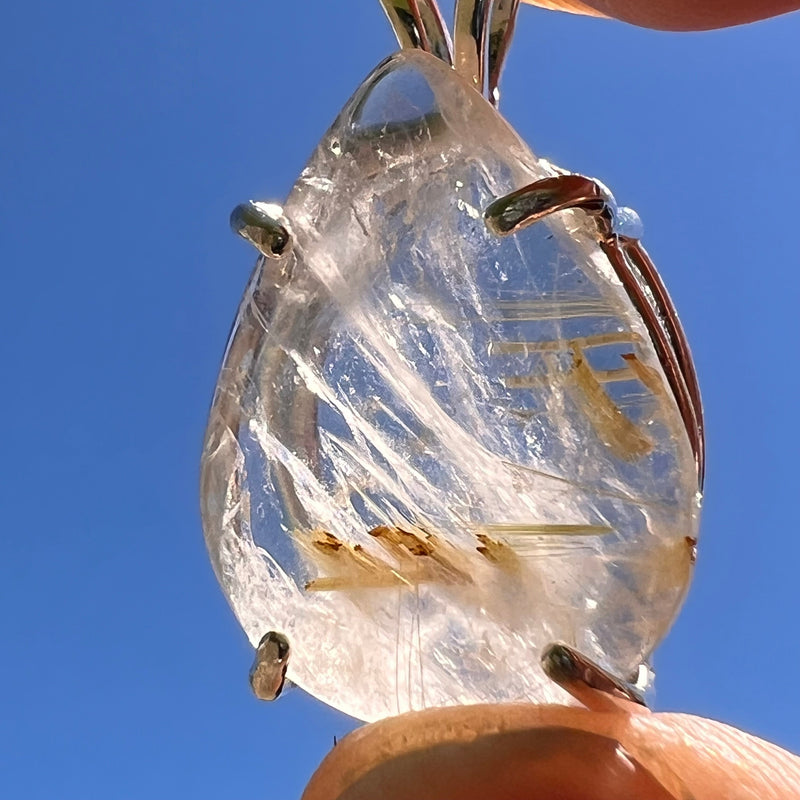 Golden Rutile Quartz Pendant Sterling Silver #6200-Moldavite Life