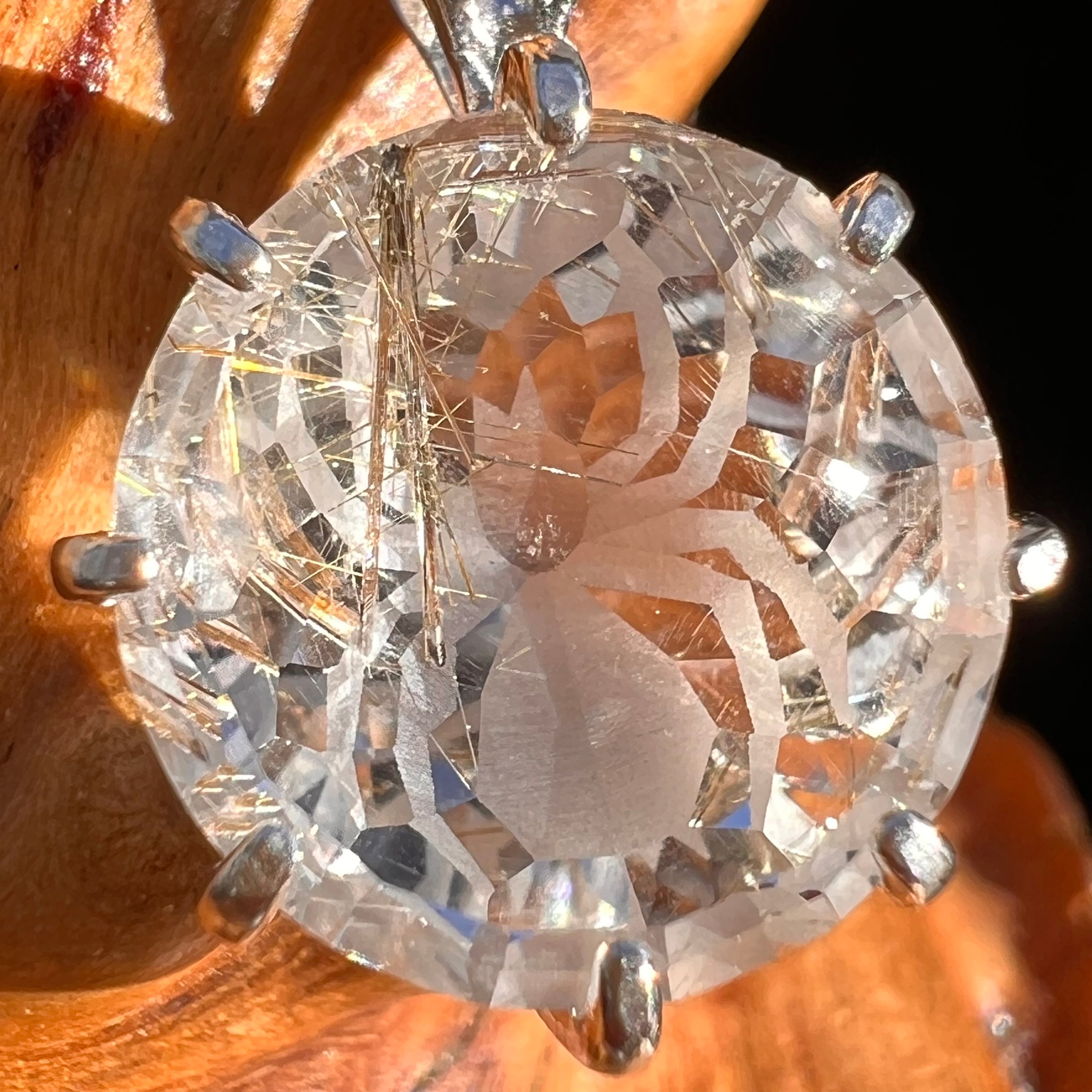 Golden Rutile Spider Quartz Pendant Sterling Silver #7790-Moldavite Life