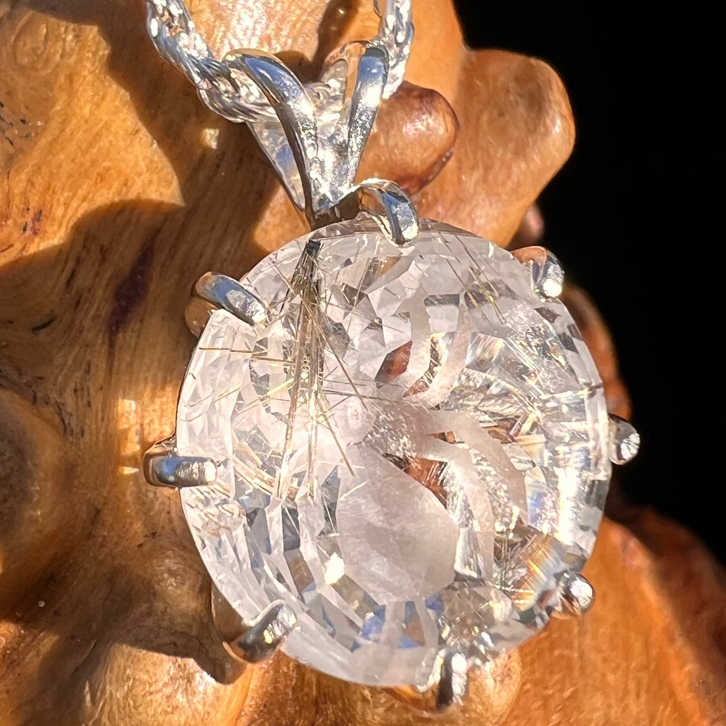 Golden Rutile Spider Quartz Pendant Sterling Silver #7790-Moldavite Life