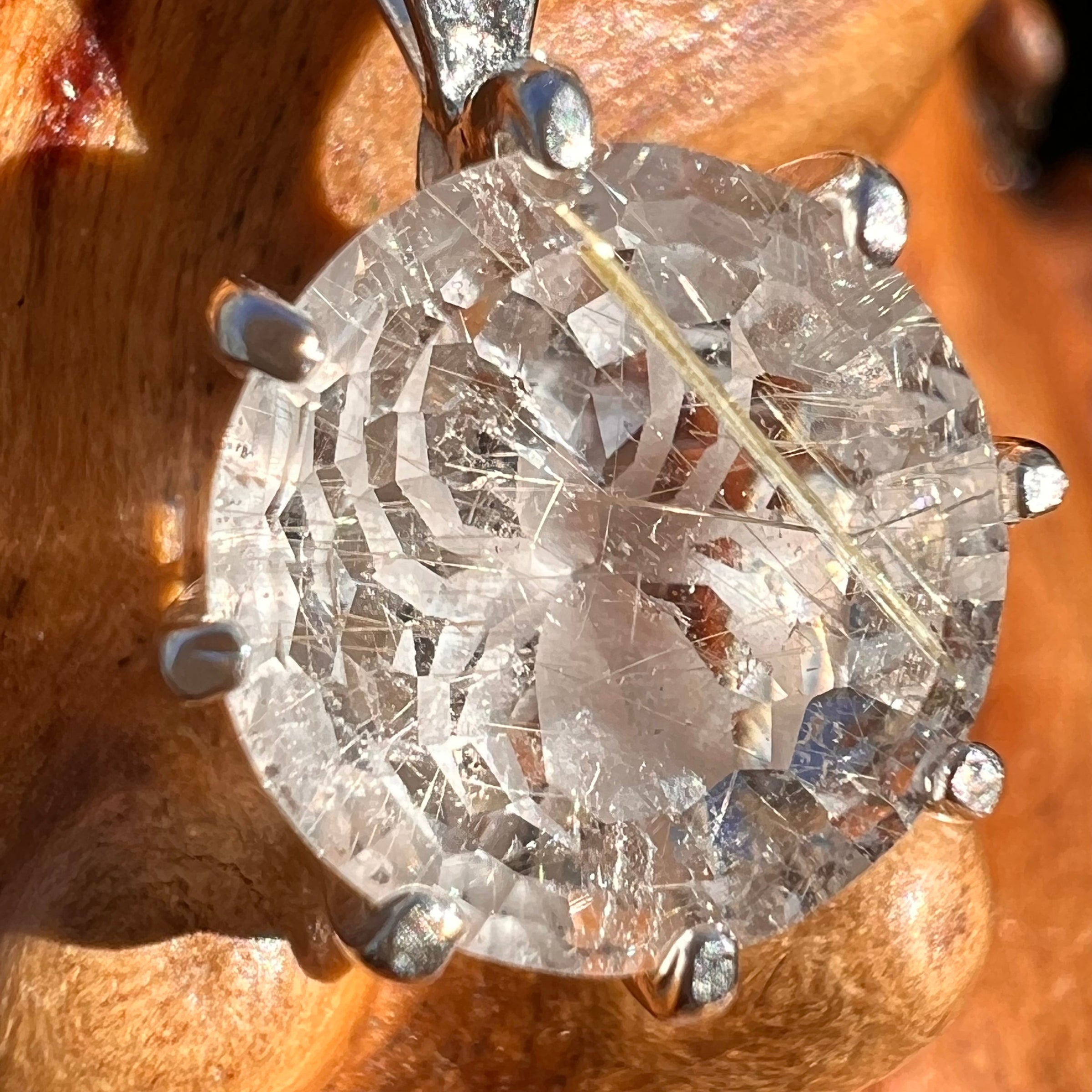 Golden Rutile Spider Quartz Pendant Sterling Silver #7797-Moldavite Life