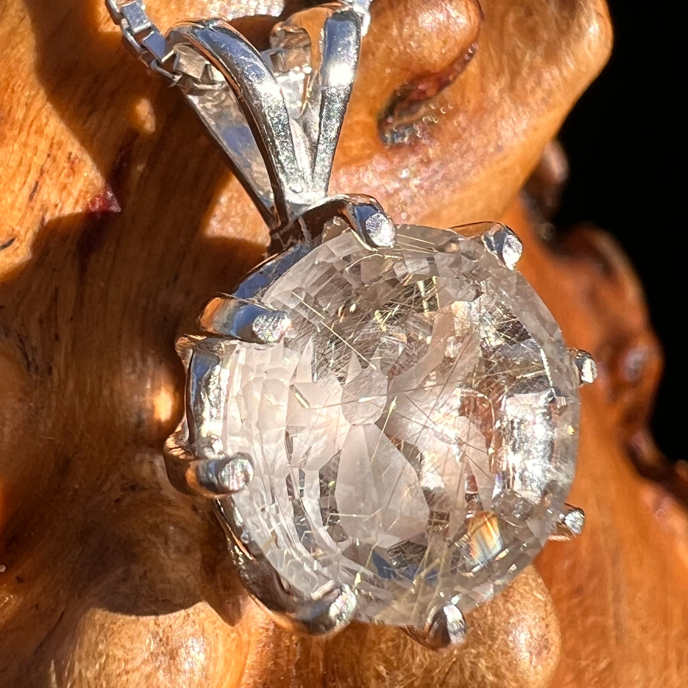 Golden Rutile Spider Quartz Pendant Sterling Silver #7798-Moldavite Life