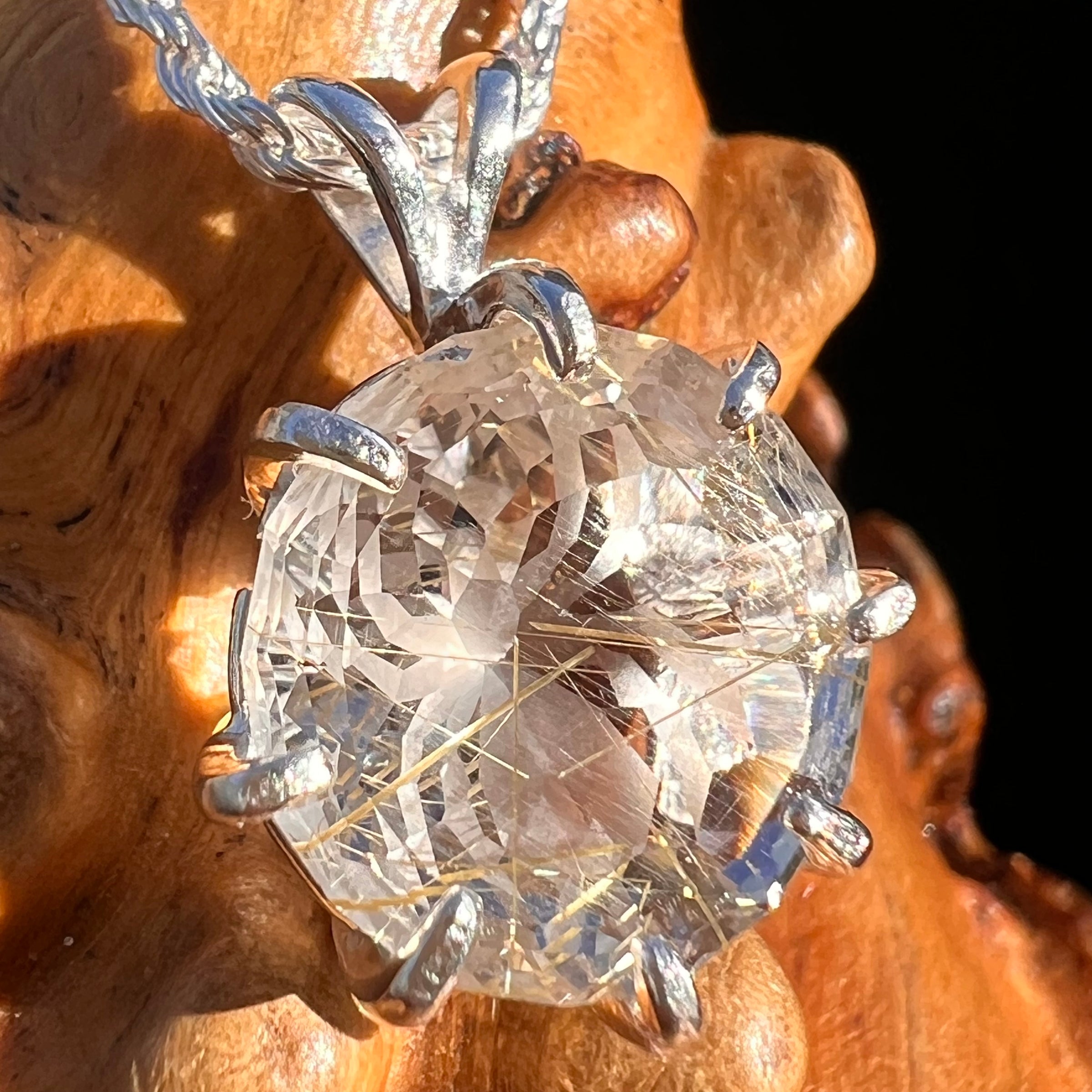 Golden Rutile Spider Quartz Pendant Sterling Silver #7800-Moldavite Life