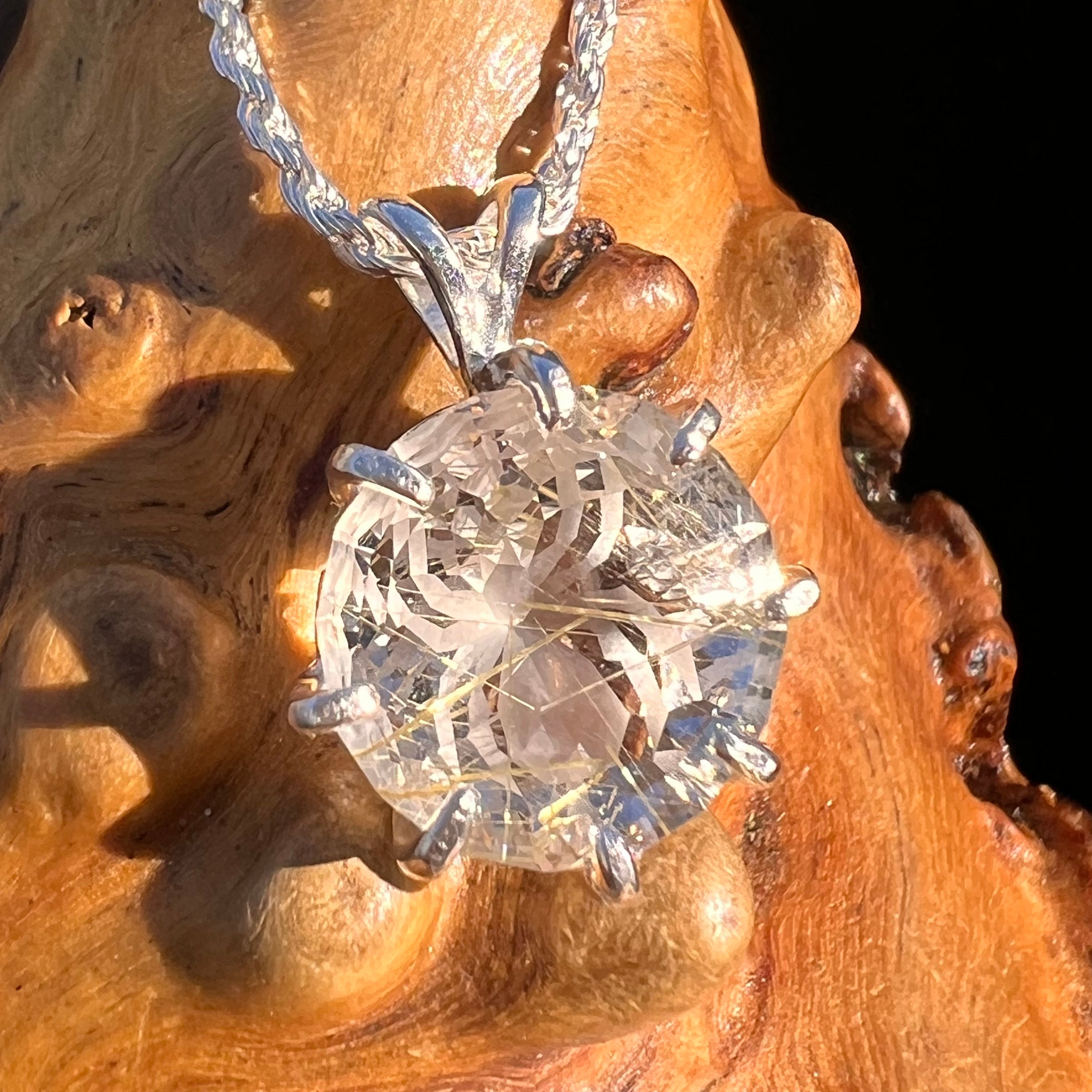 Golden Rutile Spider Quartz Pendant Sterling Silver #7800-Moldavite Life