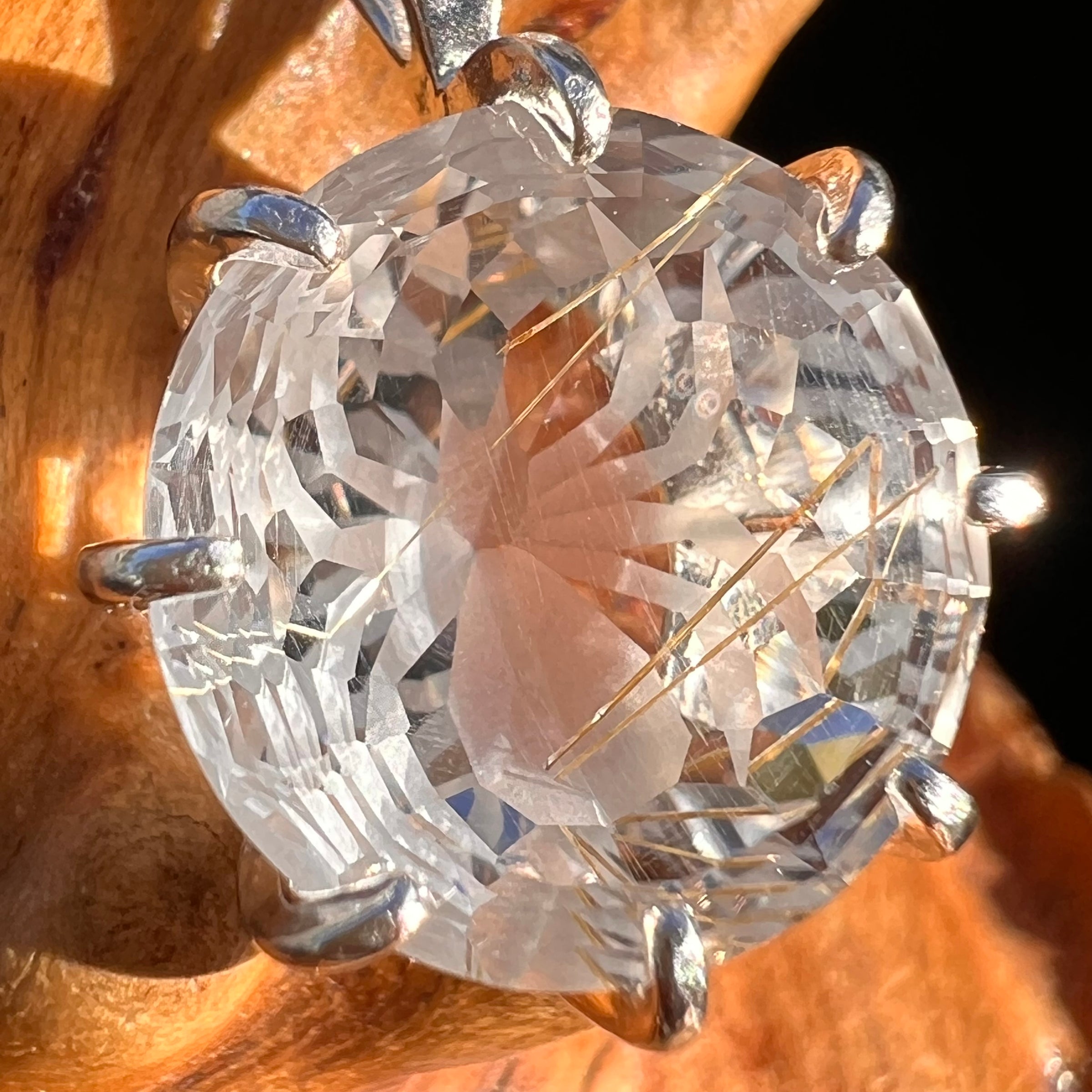 Golden Rutile Spider Quartz Pendant Sterling Silver #7802-Moldavite Life