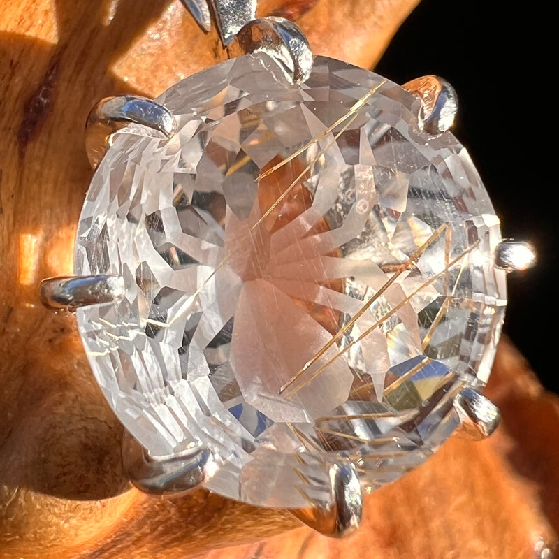 Golden Rutile Spider Quartz Pendant Sterling Silver #7802-Moldavite Life