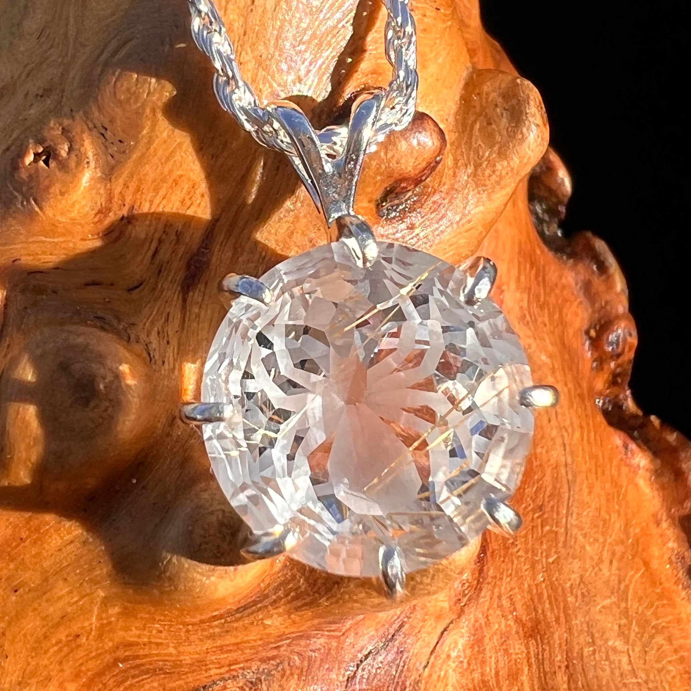 Golden Rutile Spider Quartz Pendant Sterling Silver #7802-Moldavite Life