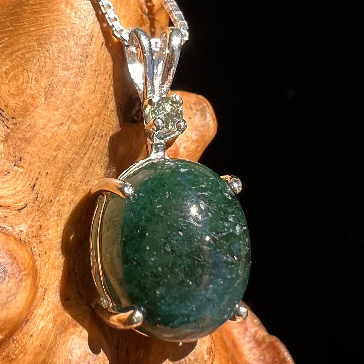 Green Aventurine & Moldavite Necklace Sterling #6631-Moldavite Life