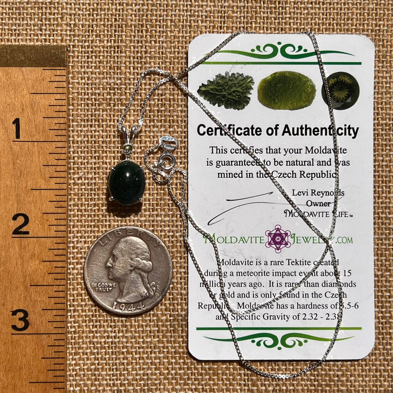 Green Aventurine & Moldavite Necklace Sterling #6631-Moldavite Life