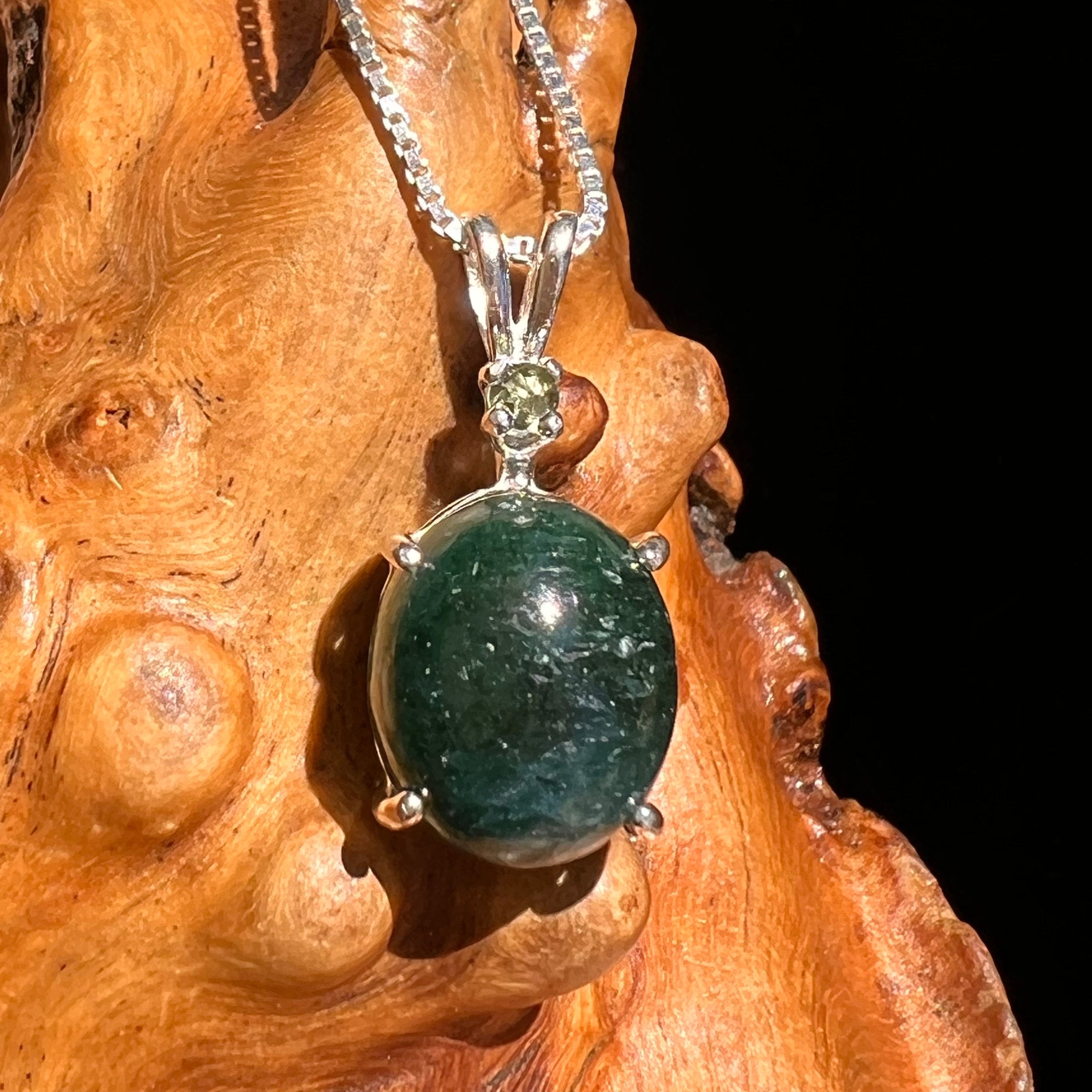 Green Aventurine & Moldavite Necklace Sterling #6631-Moldavite Life