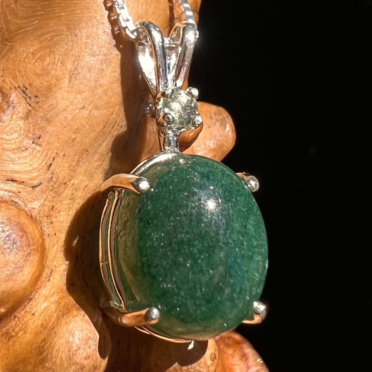 Green Aventurine & Moldavite Necklace Sterling #6632-Moldavite Life