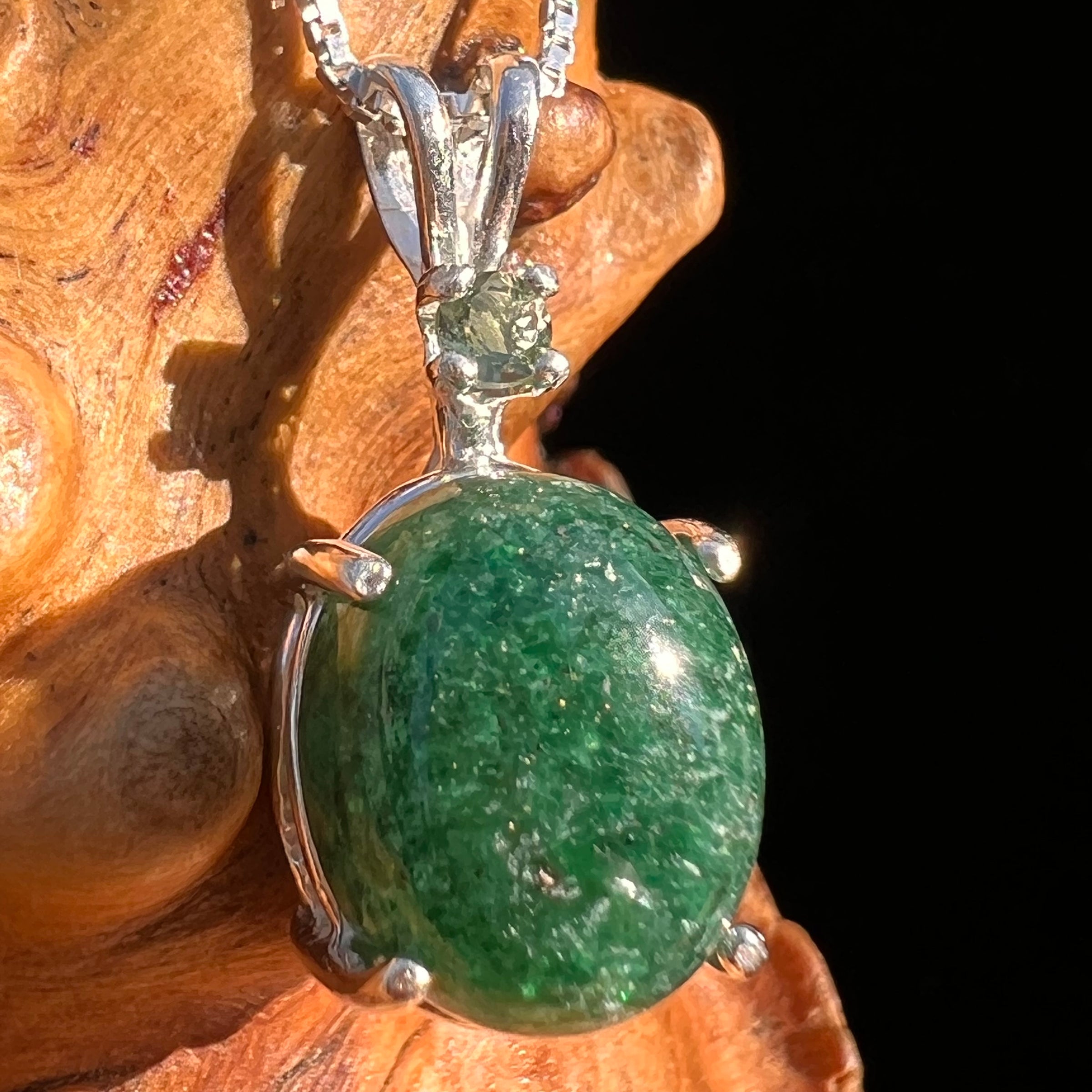 Green Aventurine & Moldavite Necklace Sterling #7555-Moldavite Life