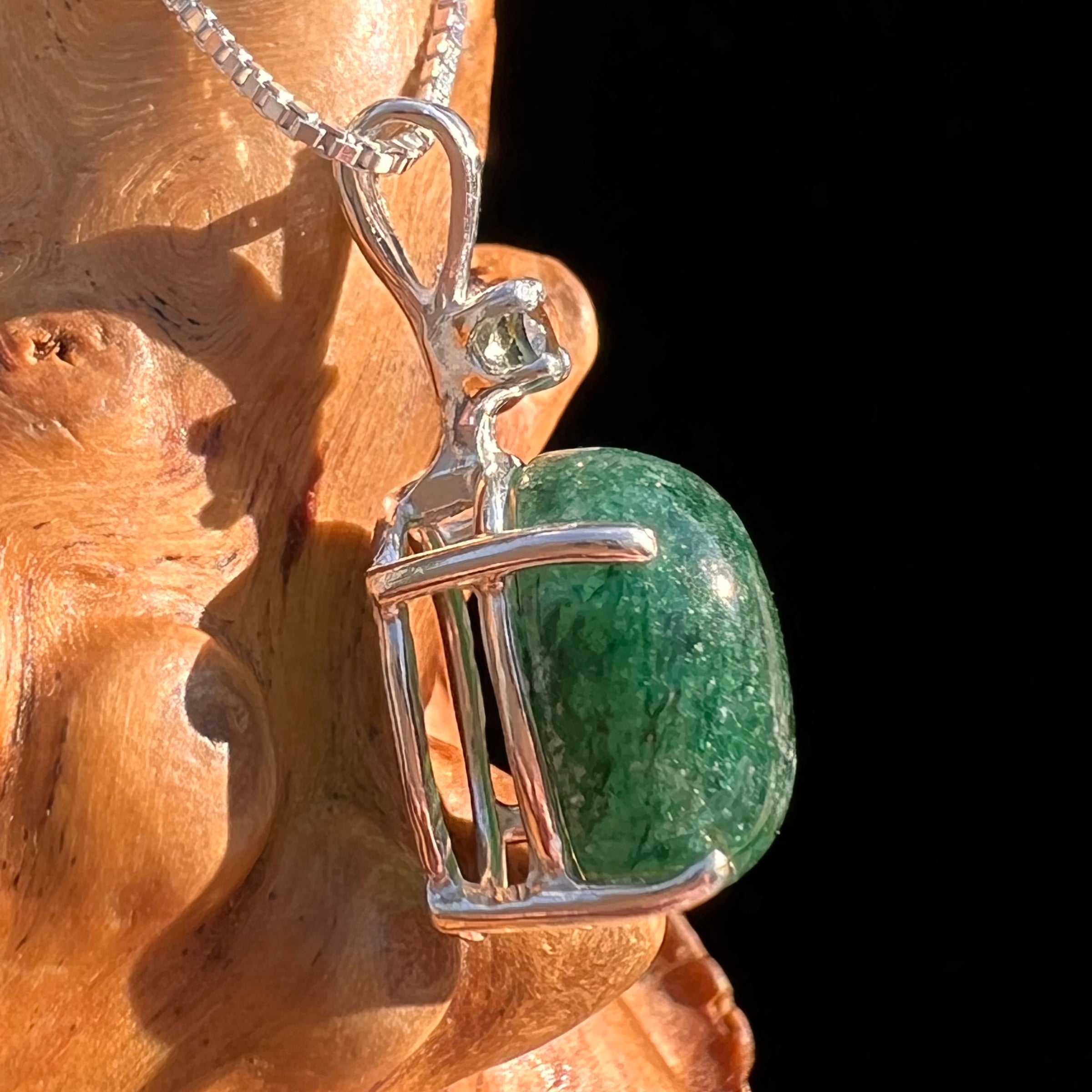 Green Aventurine & Moldavite Necklace Sterling #7555-Moldavite Life