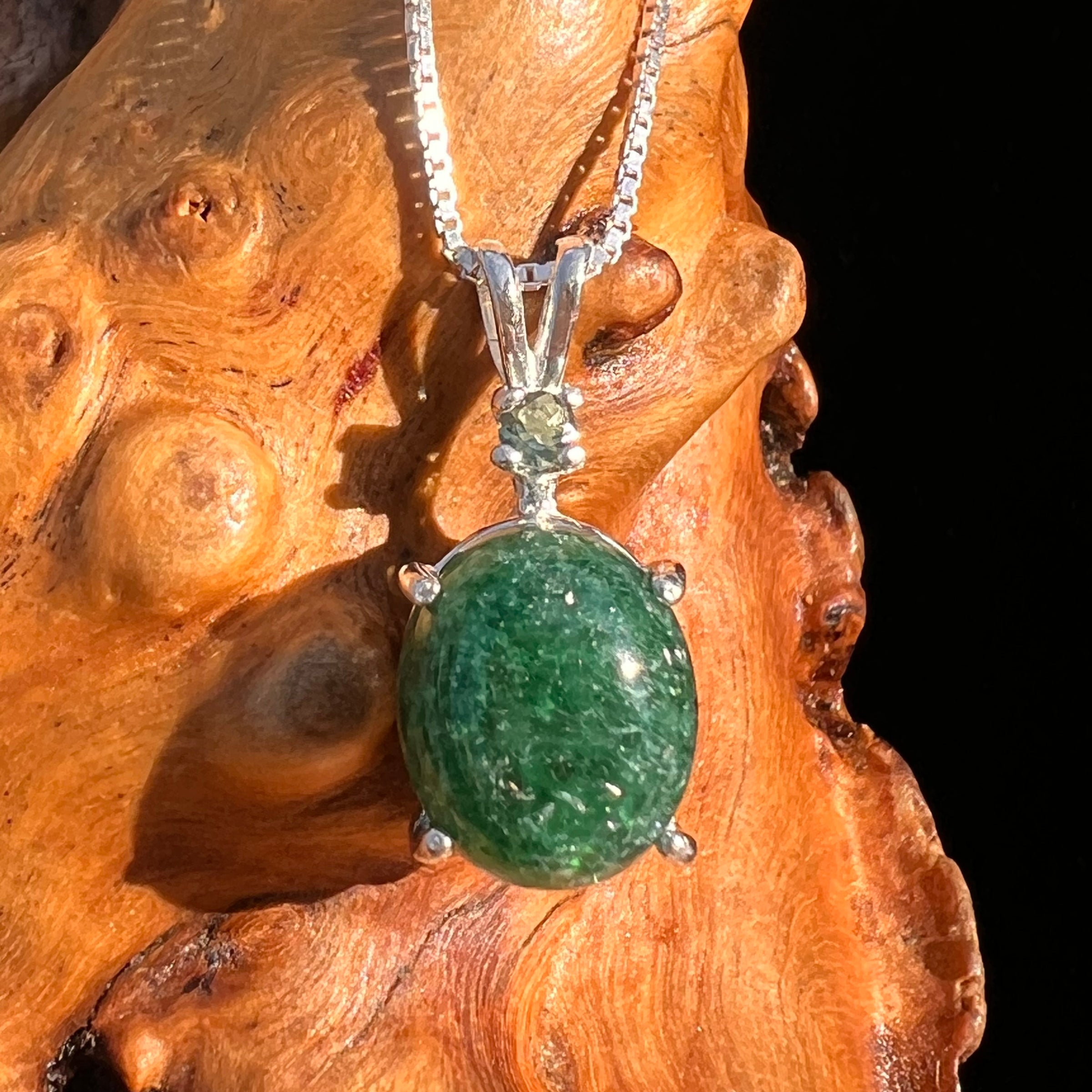 Green Aventurine & Moldavite Necklace Sterling #7555-Moldavite Life