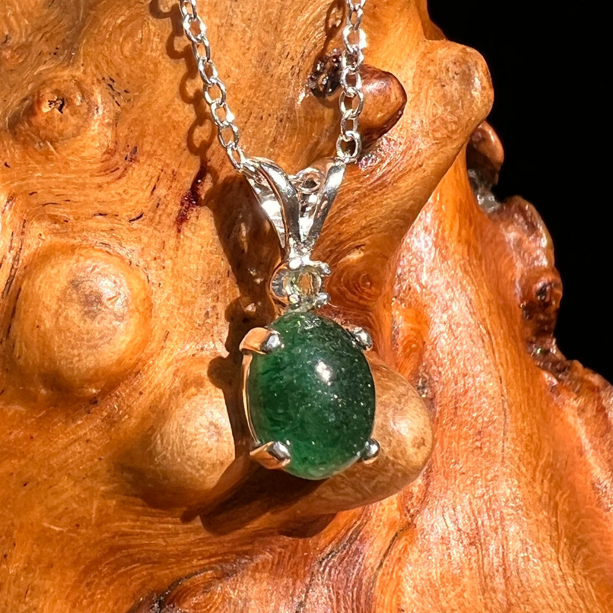 Green Aventurine & Moldavite Necklace Sterling Silver #8693-Moldavite Life
