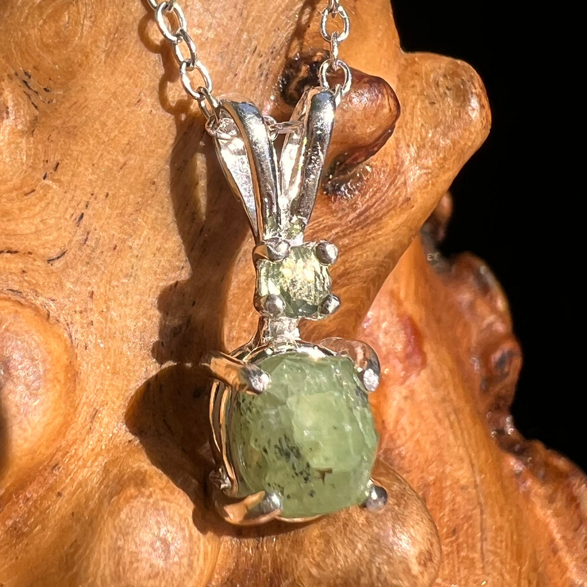 Green Garnet & Moldavite Necklace Sterling Silver #6694-Moldavite Life