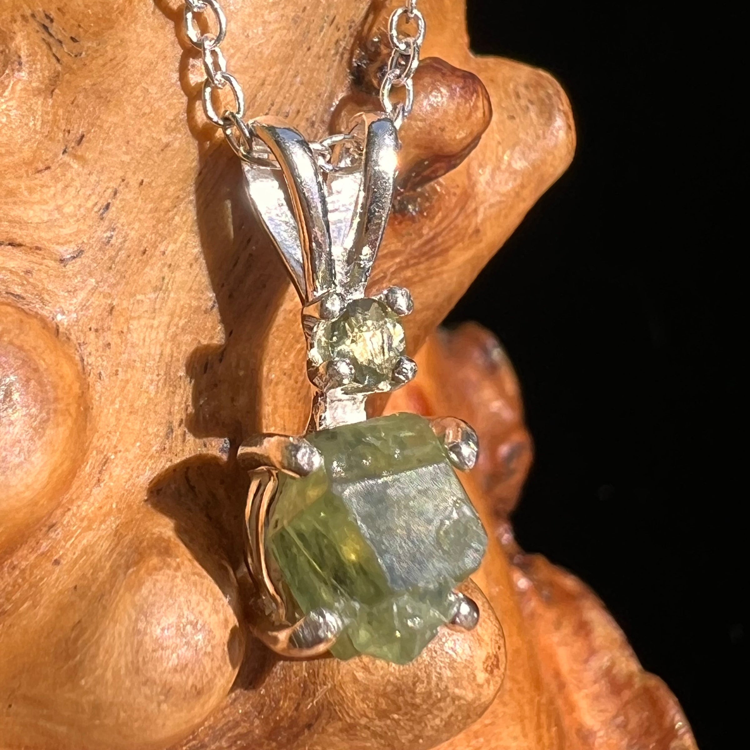 Green Garnet & Moldavite Necklace Sterling Silver #6696-Moldavite Life