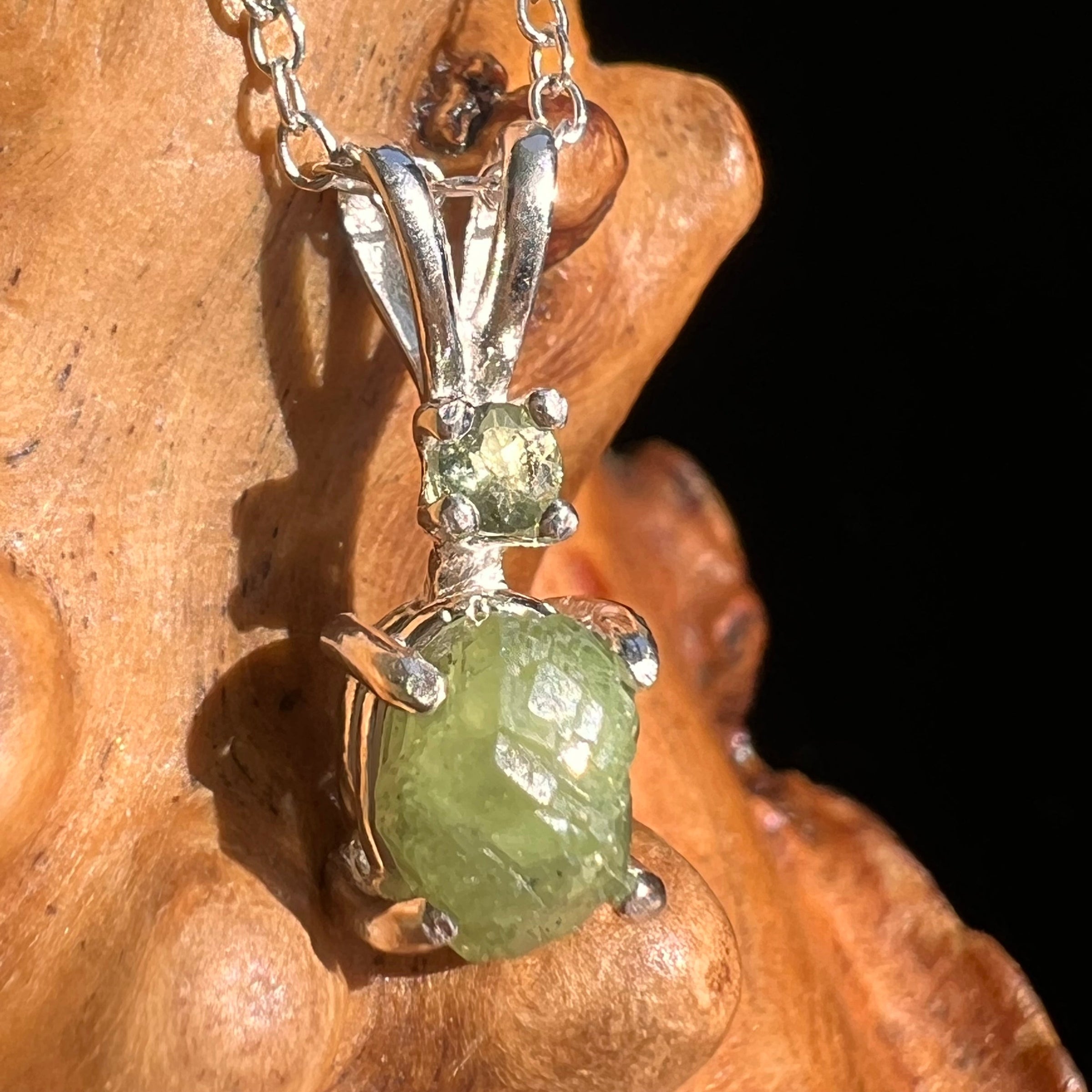 Green Garnet & Moldavite Necklace Sterling Silver #6697-Moldavite Life