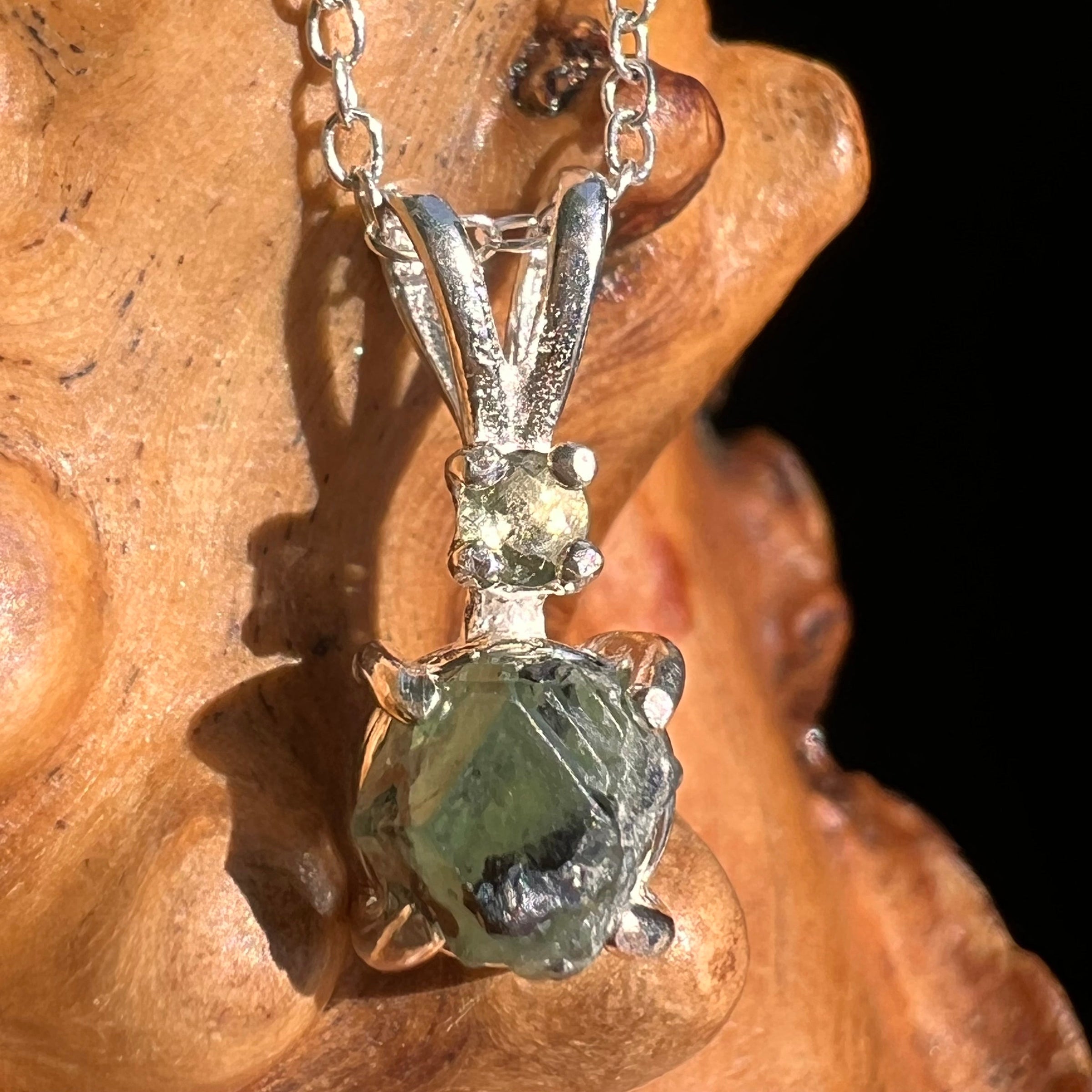 Green Garnet & Moldavite Necklace Sterling Silver #6698-Moldavite Life