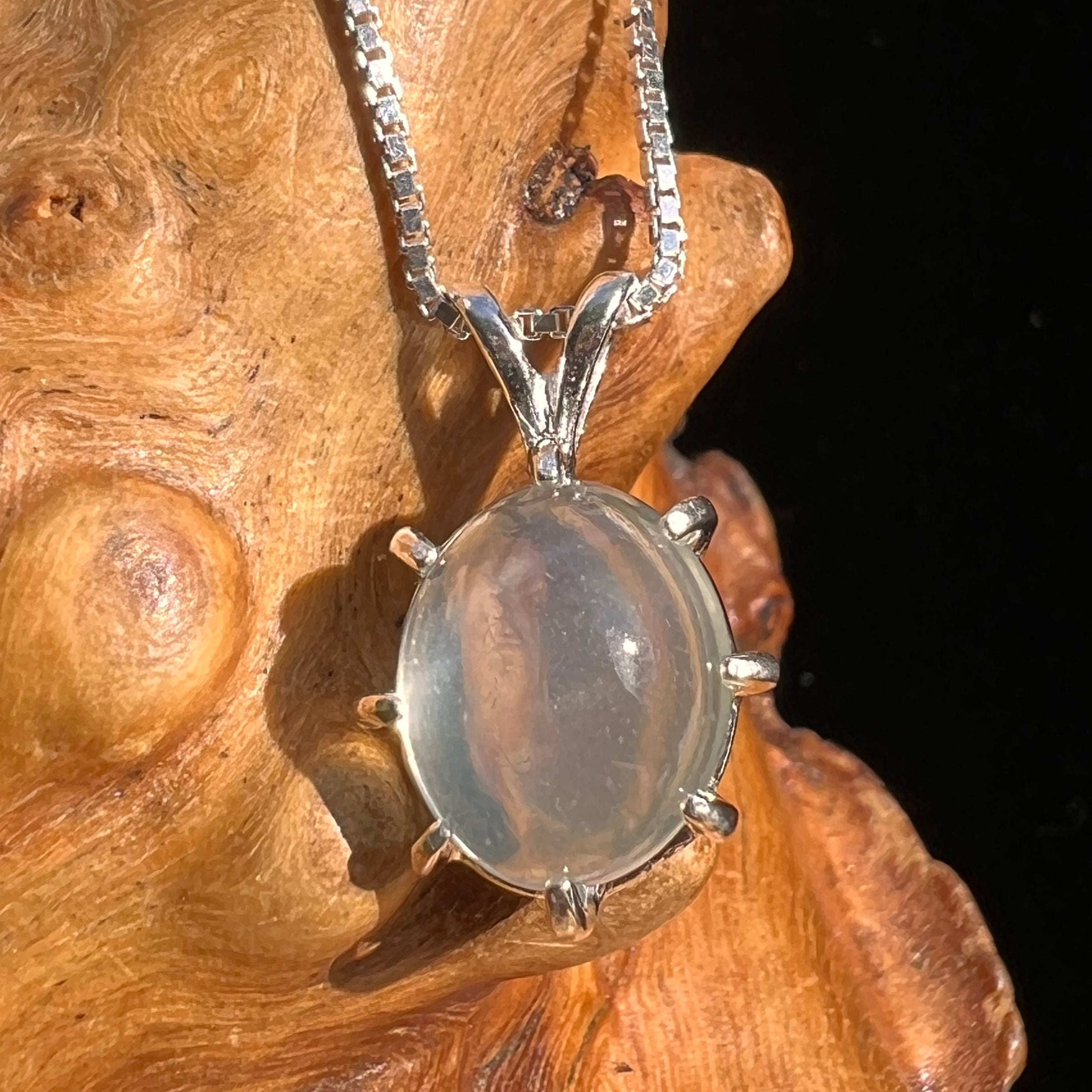 Green Moonstone Pendant Necklace Silver #5219-Moldavite Life